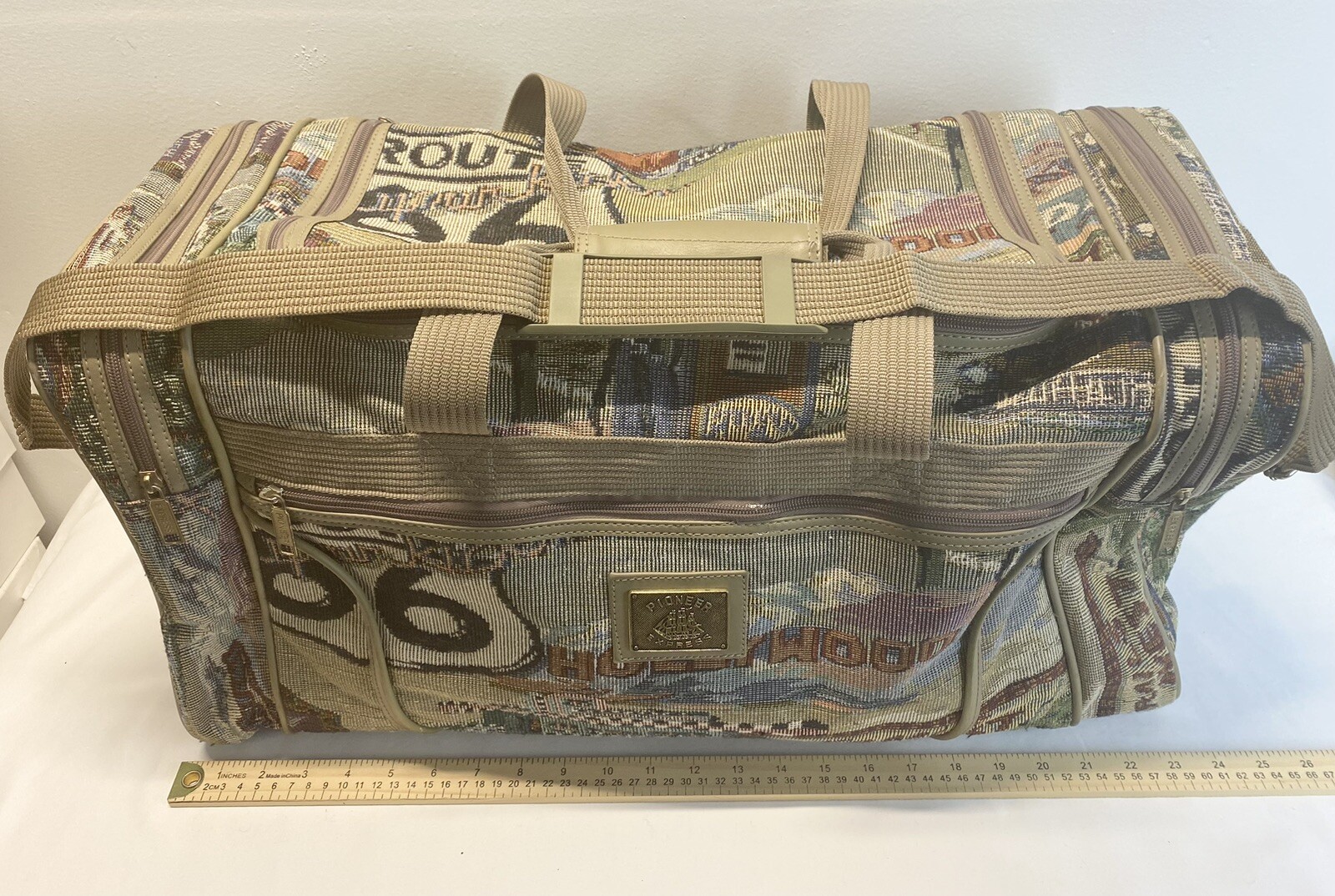 Vintage Pioneer Express Weekend Bag Route 66 Tapestry Duffel Carry On Travel