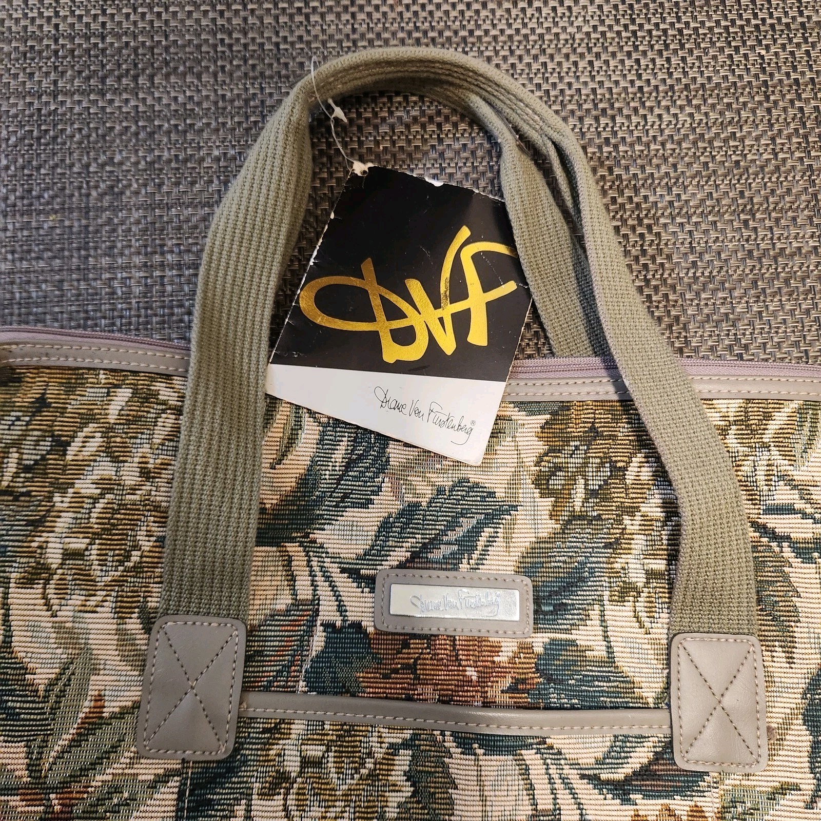 Diane Von Furstenberg Vintage Tapestry Travel Tote Shopper Bag NEW Tan Floral