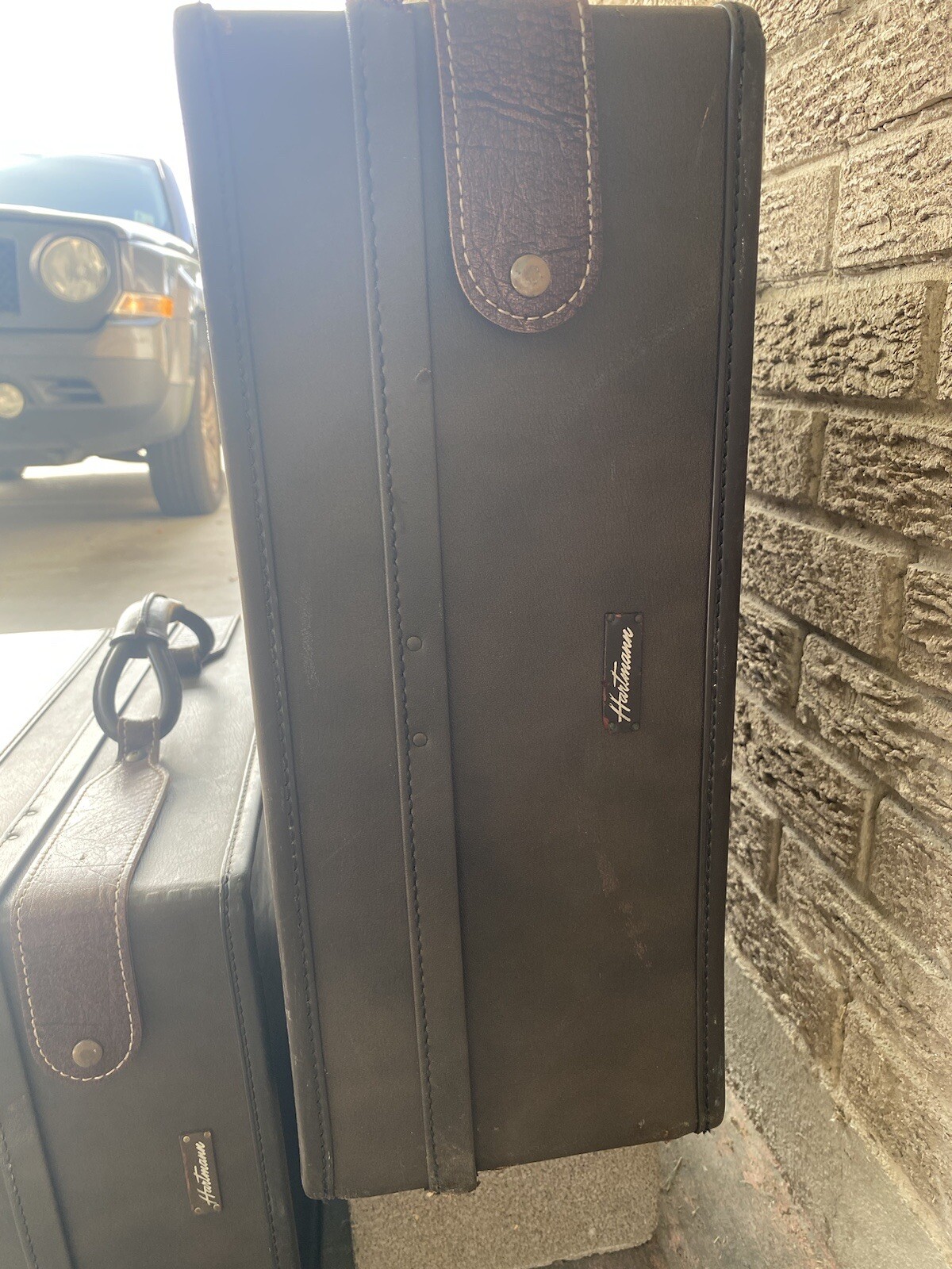 Vtg MCM 1950s Hartmann Leather Luggage Wardrobe Suitcase Matching 2 Piece 1 Key
