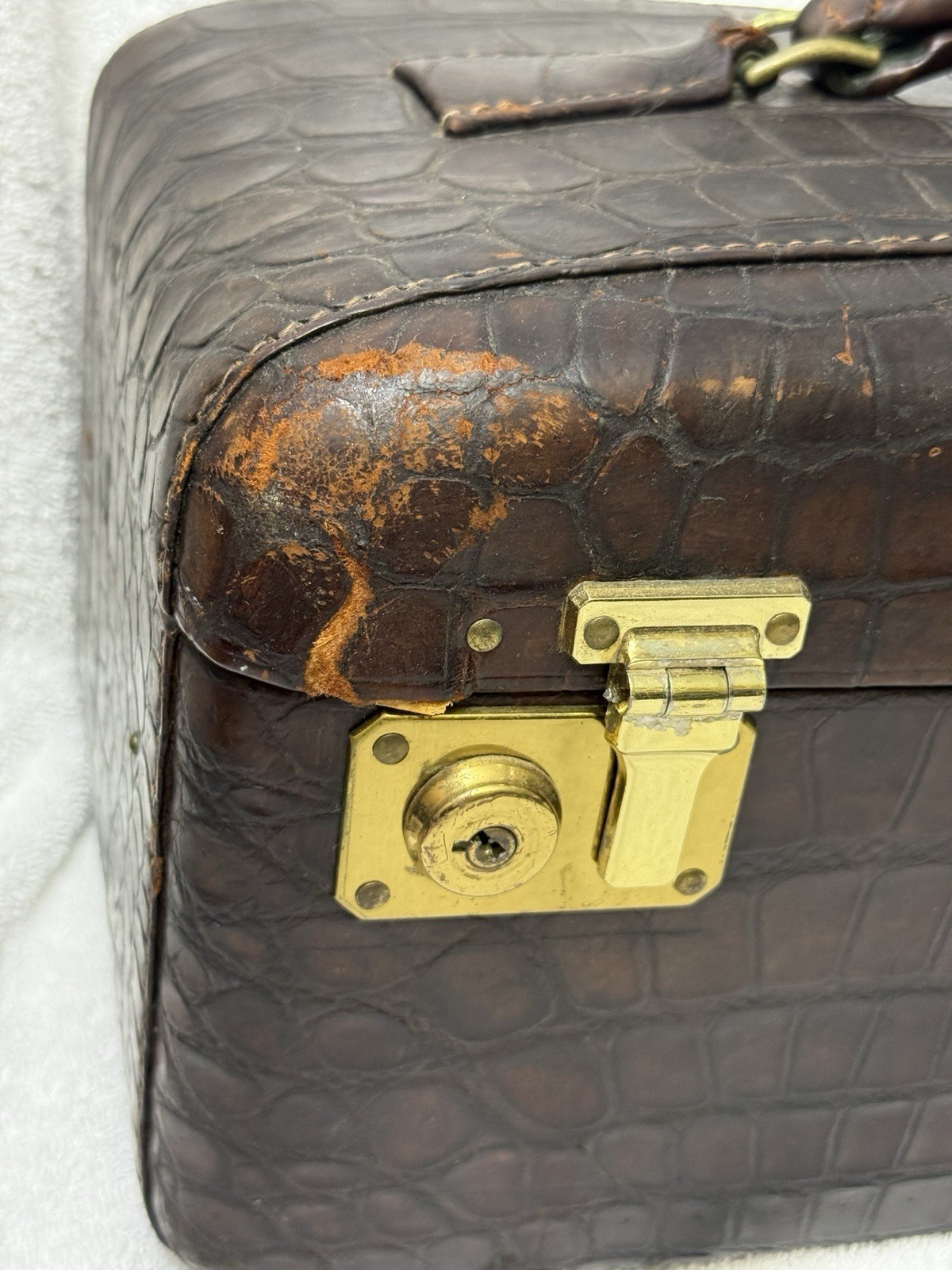 VTG Hartmann Alligator Embossed Leather Travel Train Case Luggage w/Mirror