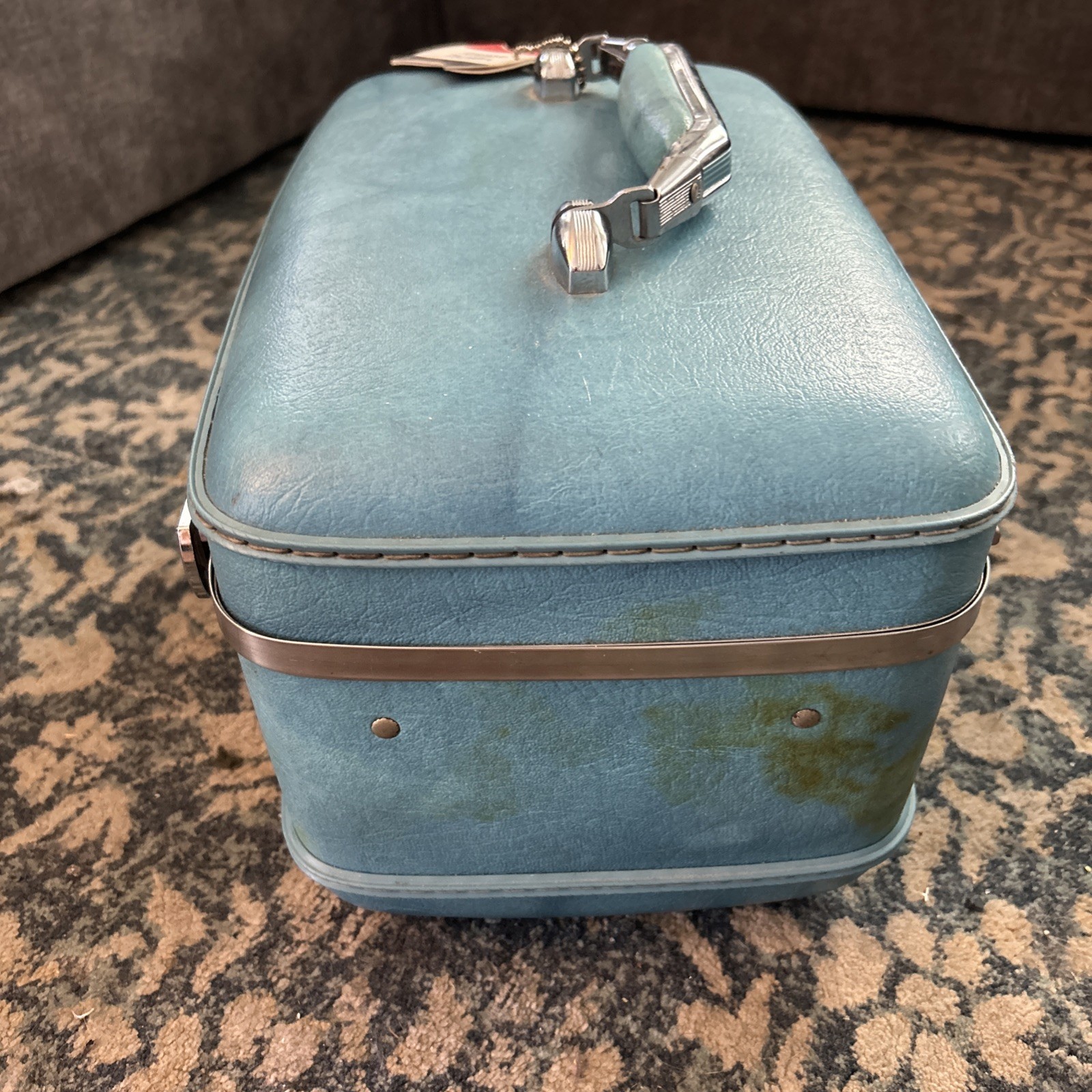 Vintage American Tourister Escort Blue Train Case Mid Century Hard Shell w Tray