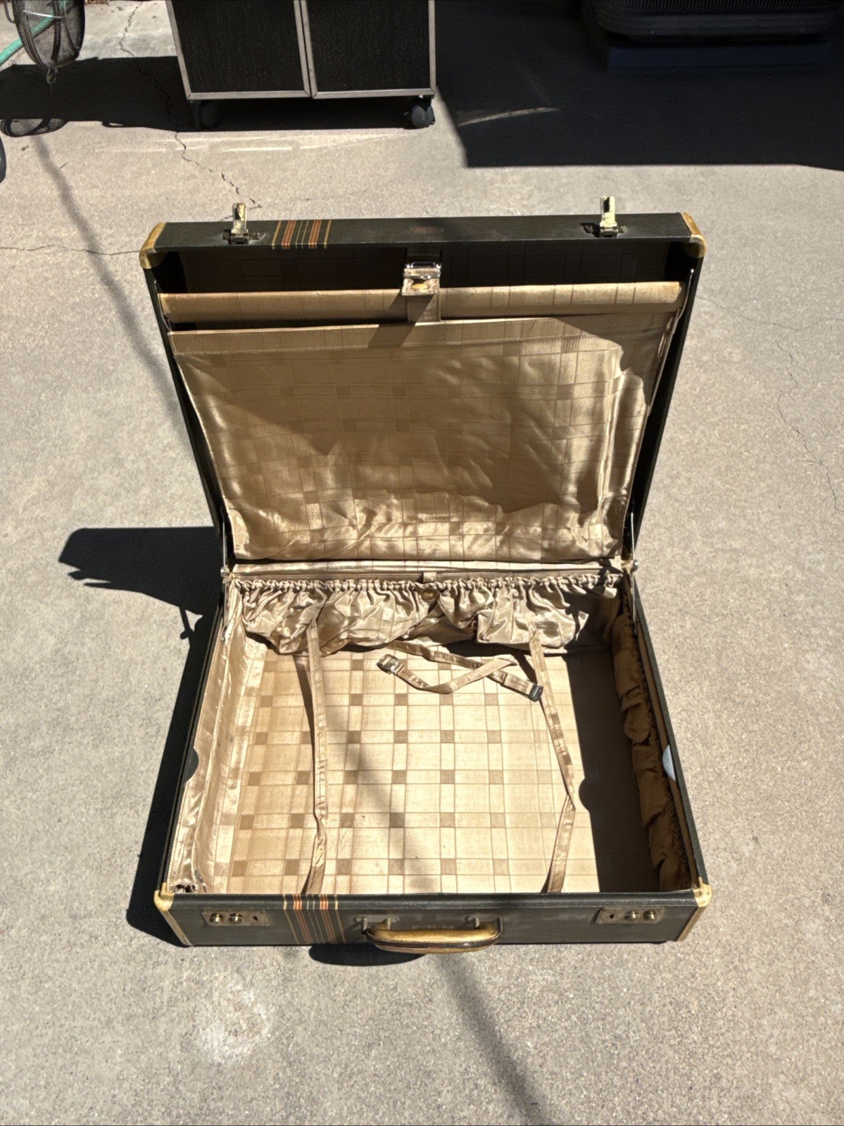 Vintage Hartmann Striped Luggage w/ Cover 1940s ? See Pics Sky-Robe Suitcase