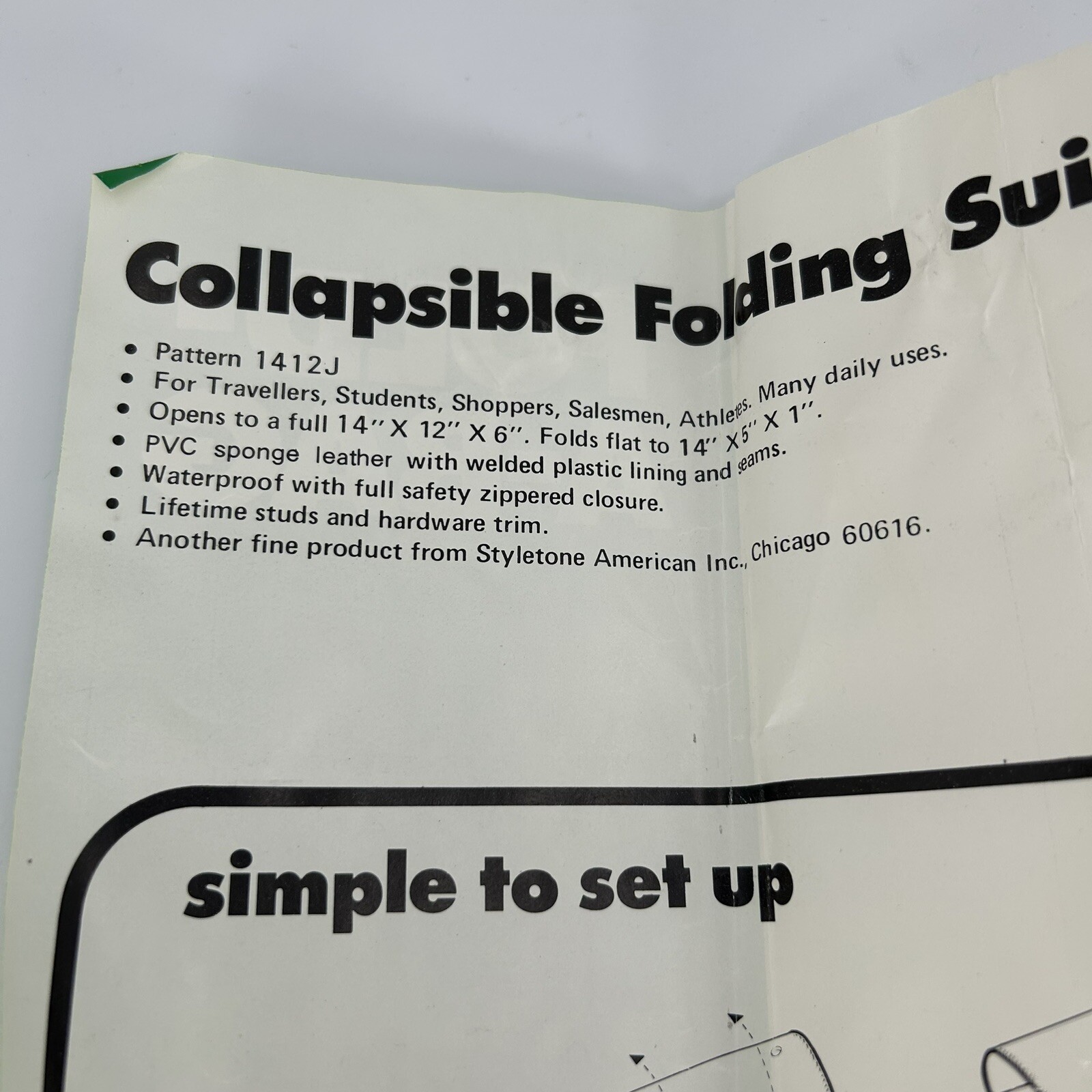 Vintage Styletone Inc. Fold-A-Bag Collapsible Folding Suitcase Plaid