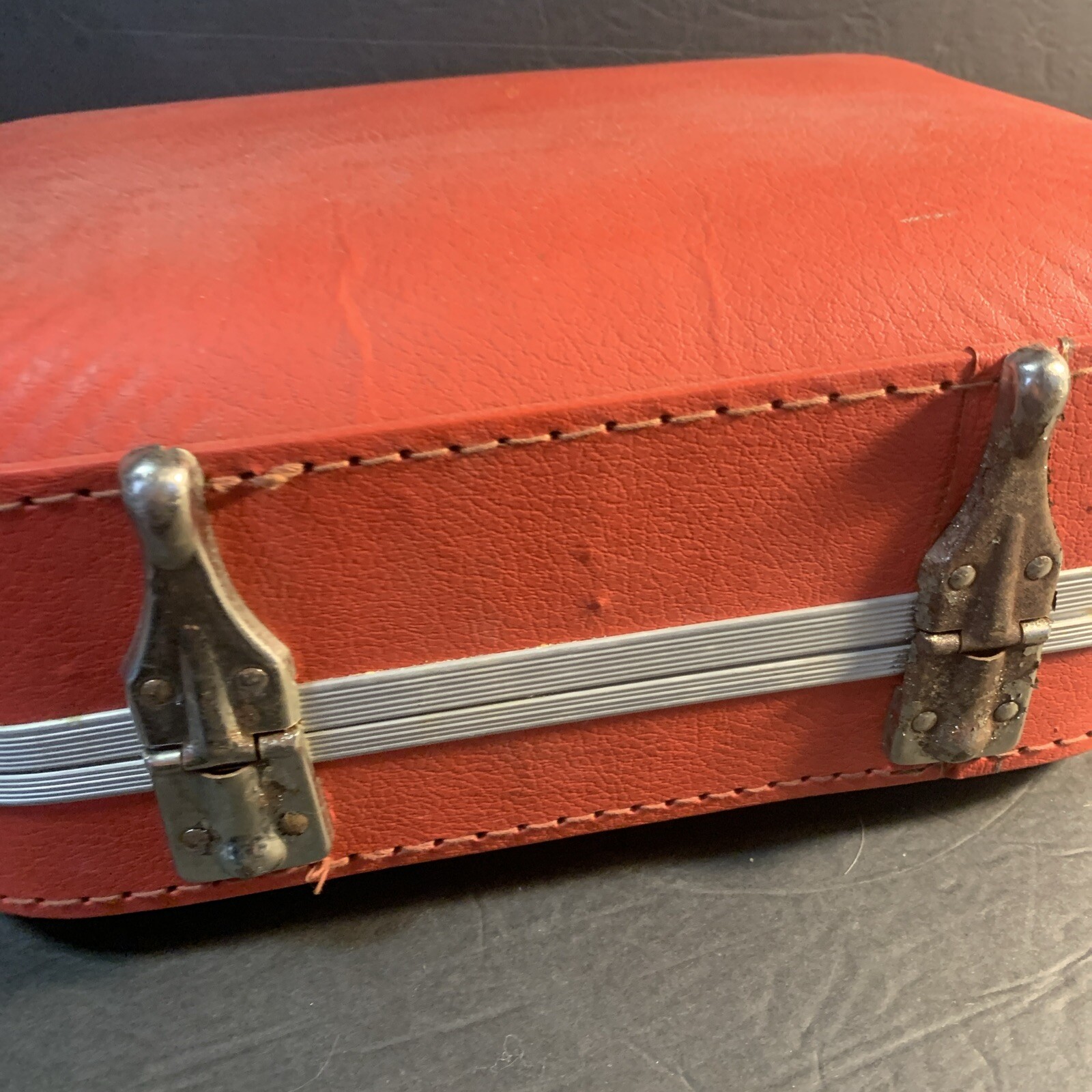Vintage 50s 60s Suitcase Trojan Luggage Company Retro Kids Going to Grandmas Red