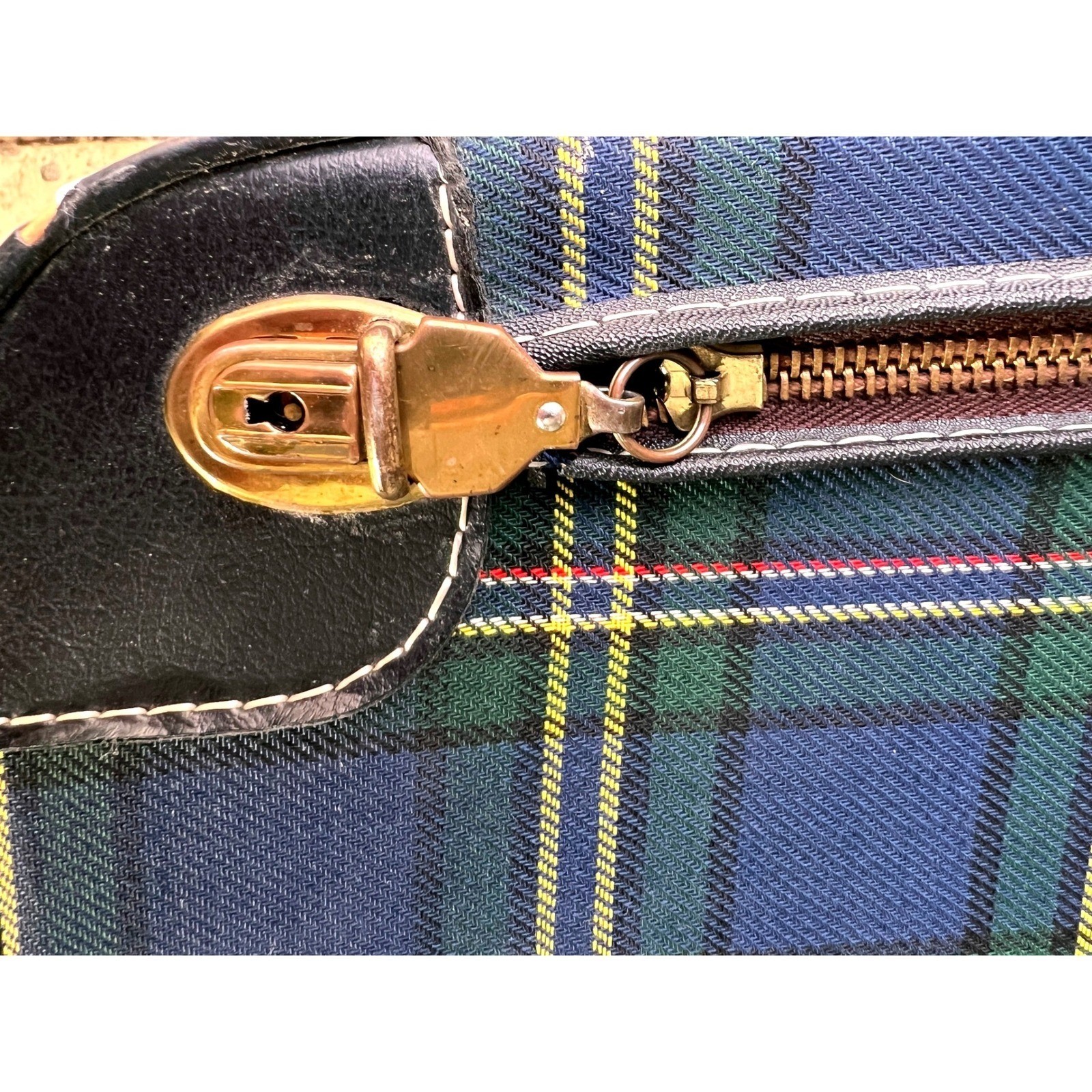 Vintage Leeds Plaid Suitcase Blue Green Soft Sided Luggage Retro Travel Bag