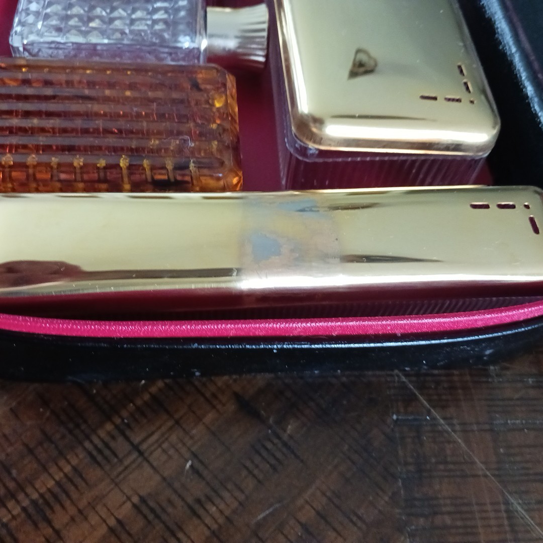 Vintage 10 Piece Travel Toiletry Grooming Kit Gold Tone Covers ***missing mirror