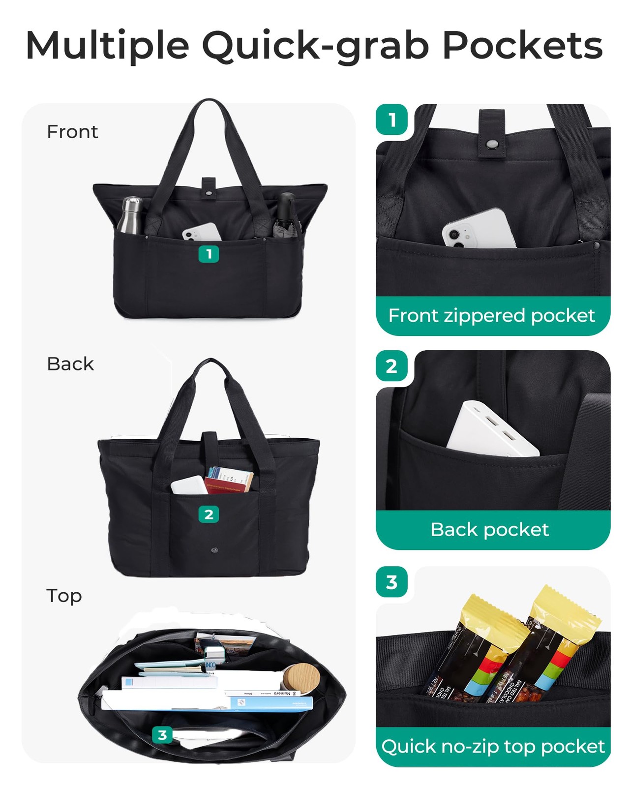 Bagsmart Tote Bag For Women Foldable Tote Bag Zipper Travel Large Shoulder Bag