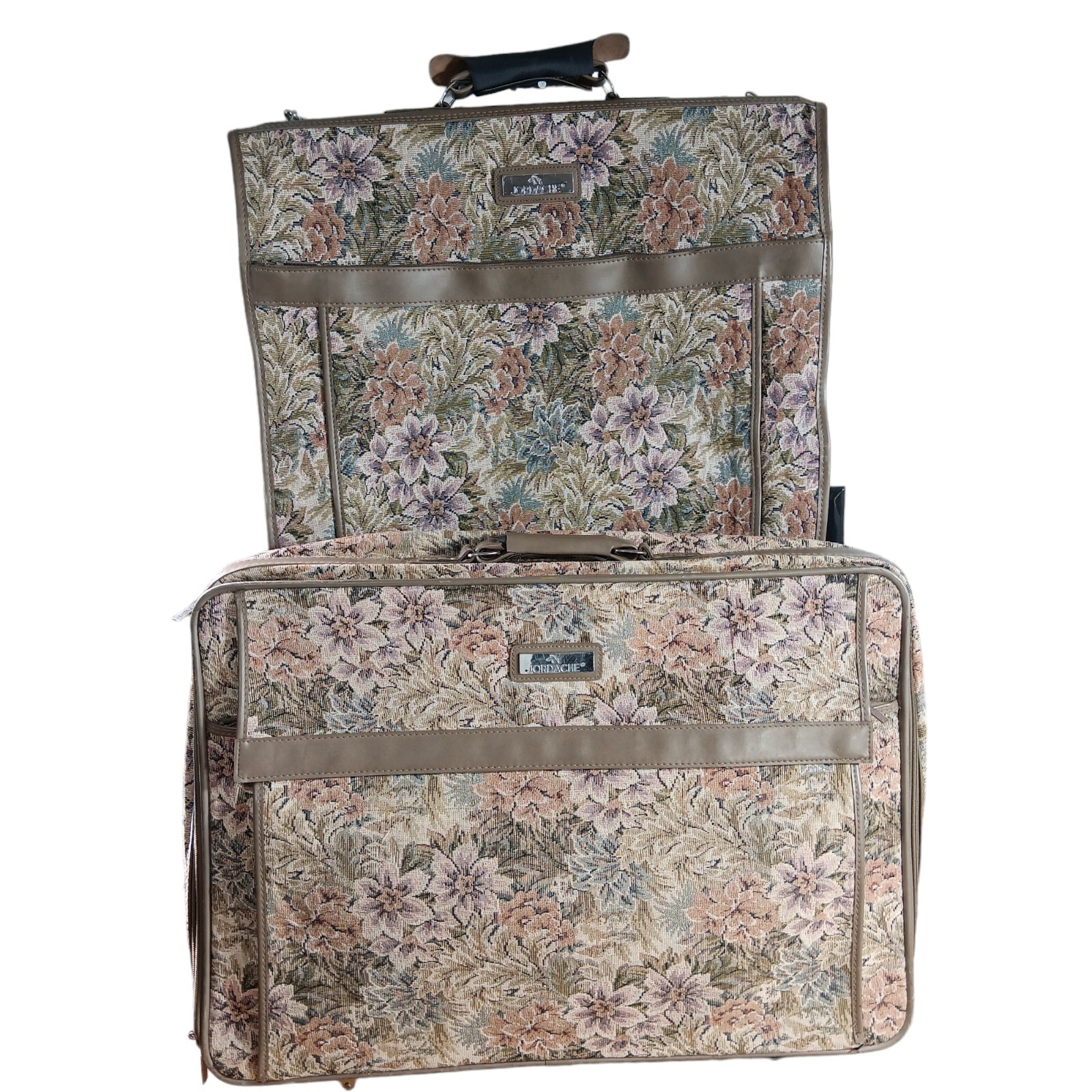 Vintage Jordache Tapestry Travel Set Floral Print Weekender Suitcase Garmet Bag