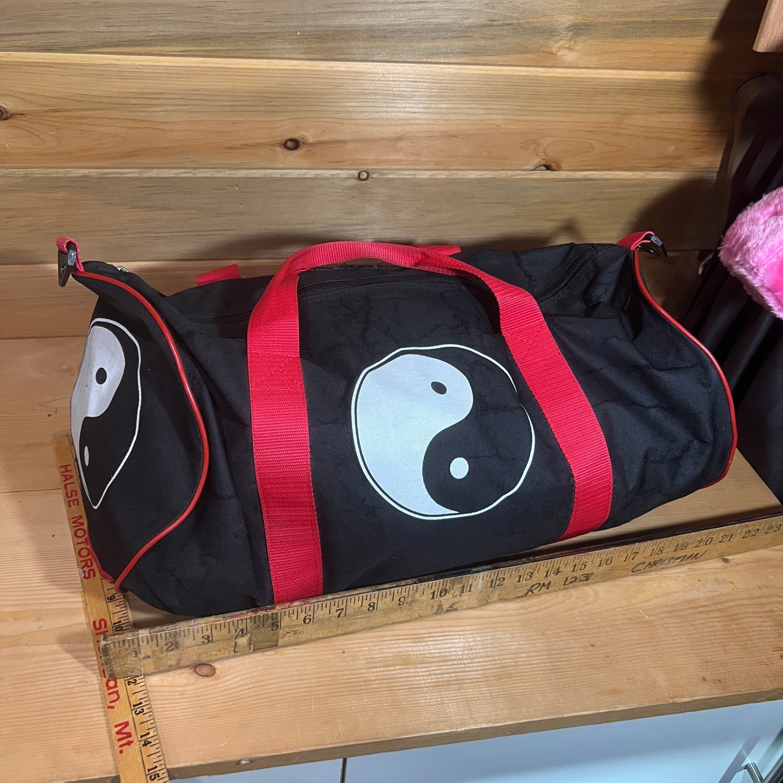 VTG 90s Yin Yang Duffel Bag Black Red Grunge Gym Carry-On Graphic Canvas Travel