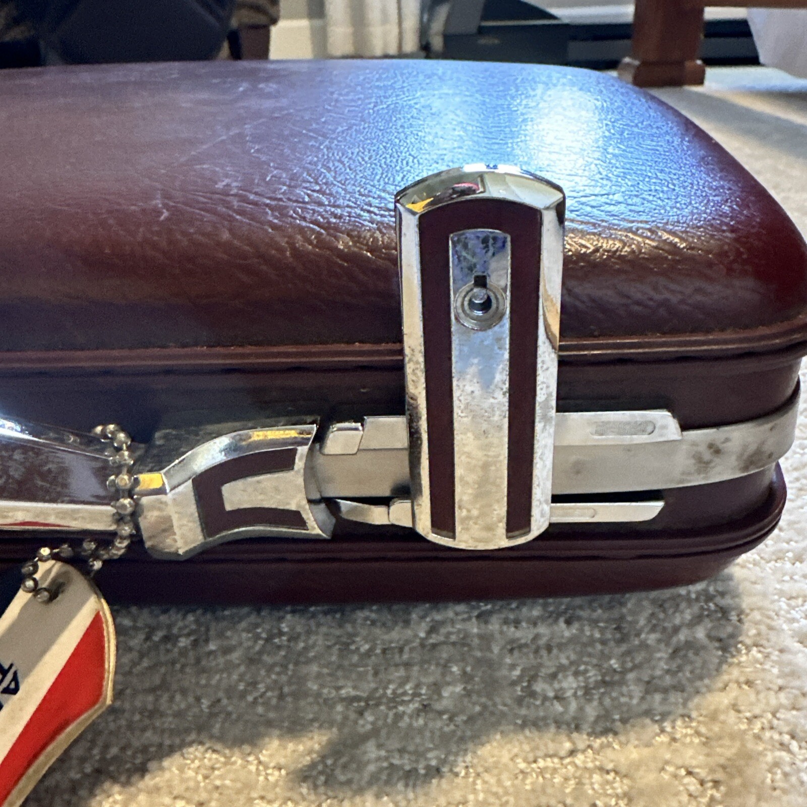Vintage American Tourister Maroon Patent Leather Hard Shell Briefcase Maroon