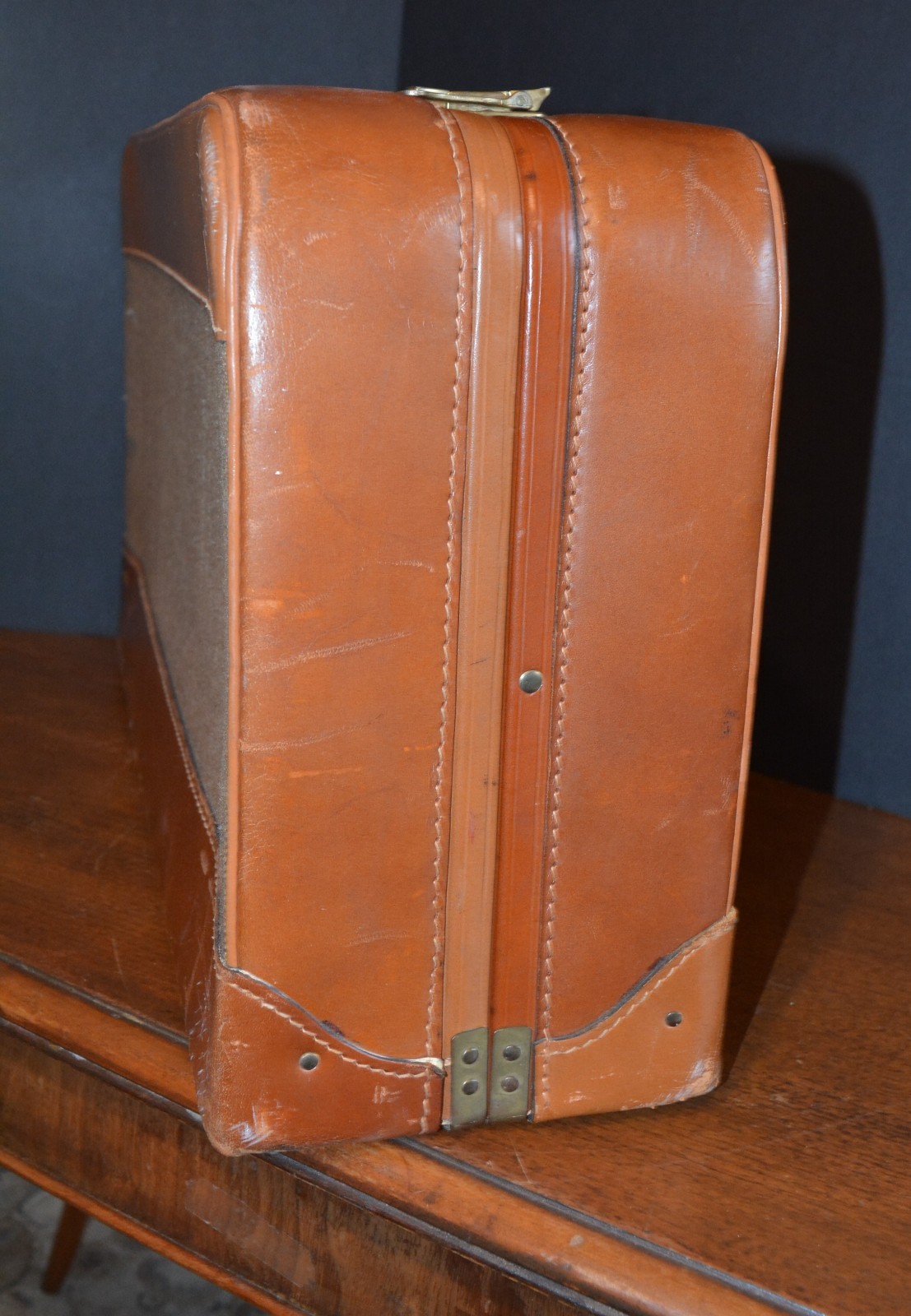 VTG BROOKS BROTHERS Suitcase Leather Tweed Brass CORBIN SESAMEE LOCK