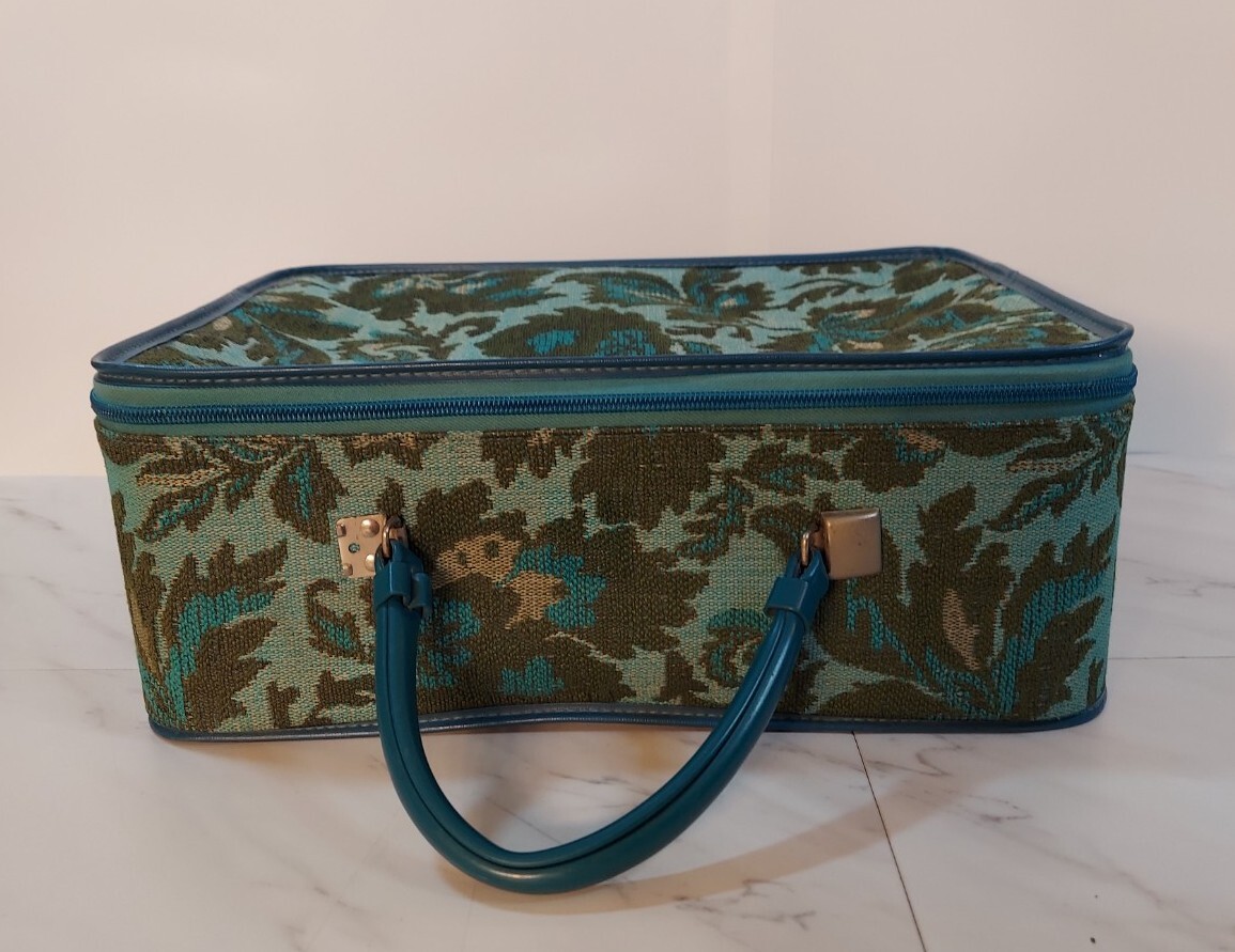 Vintage 1970s Avon Blue Green Tapestry Sales Rep Sample Bag Carry Case
