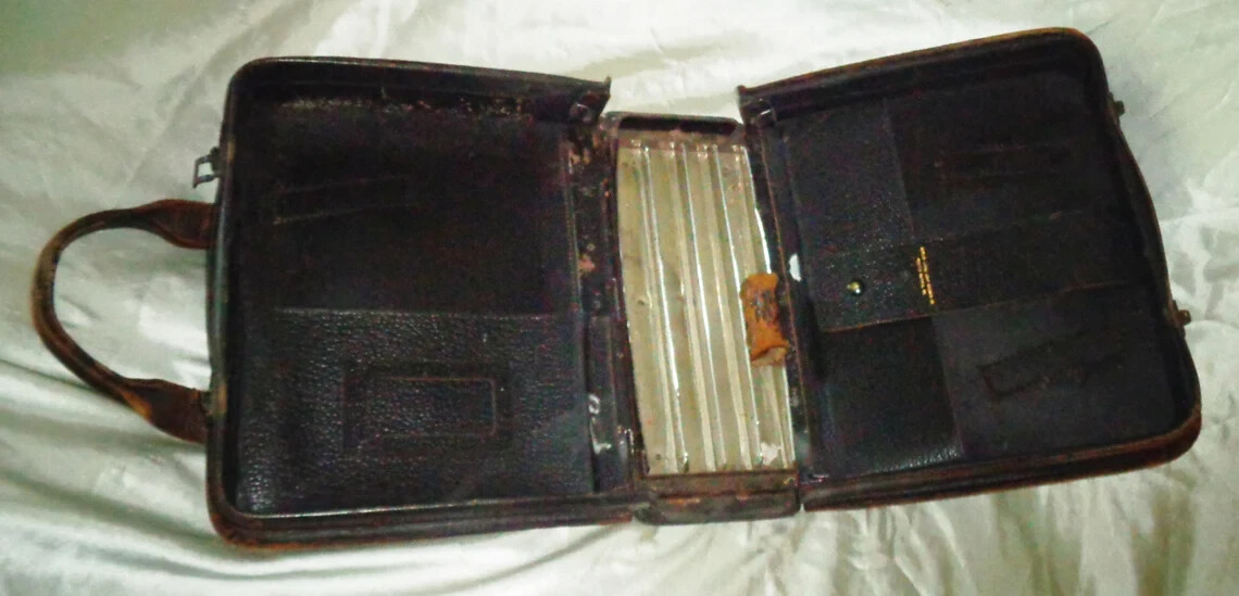 Leather Buchan Loose Leaf Records Co Bag w Carry Handles, Vintage MCM 14x12x5in