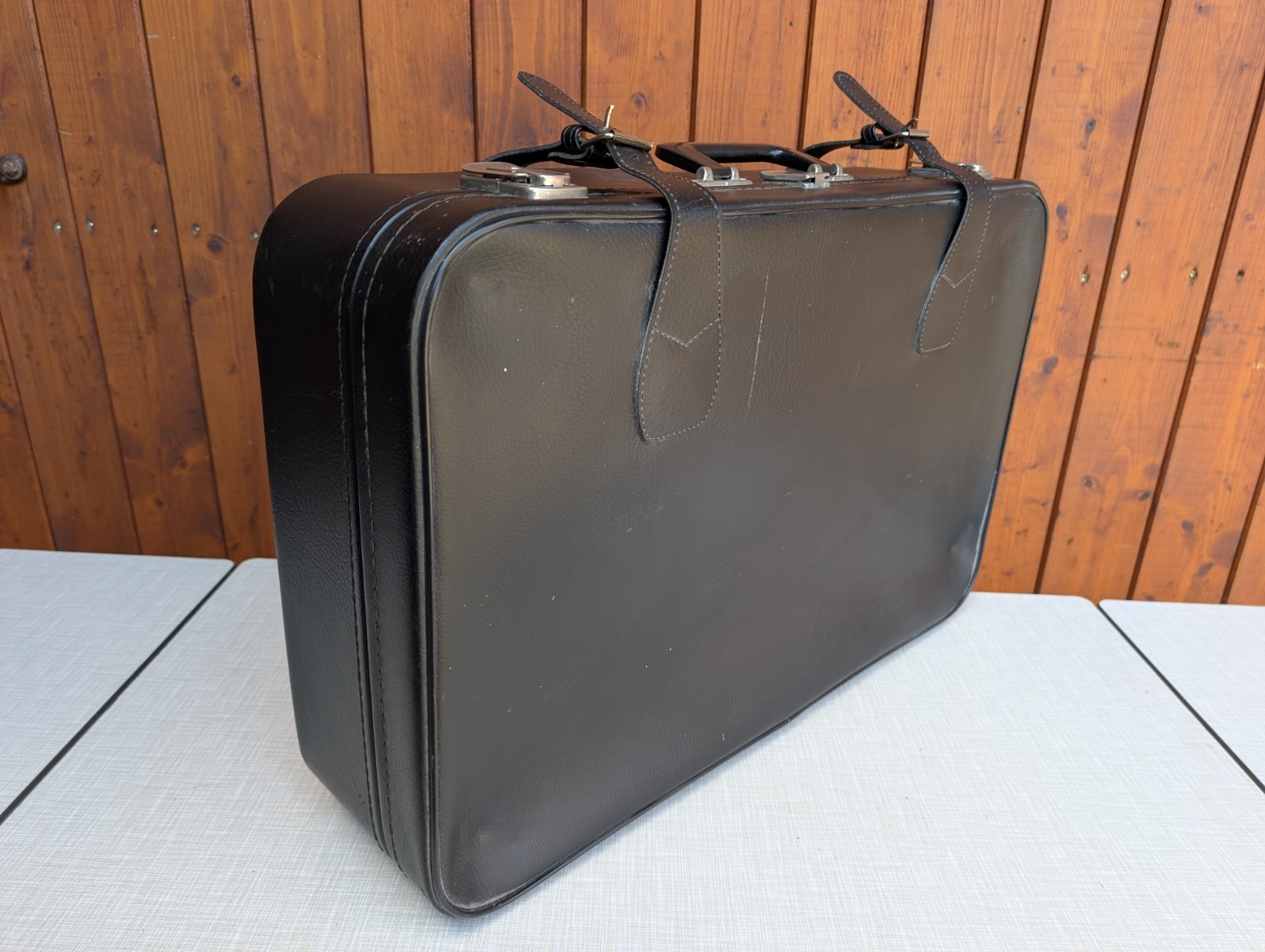 Vintage Retro Suitcase 70s Kunstleder Black Weekender Travel Case 15