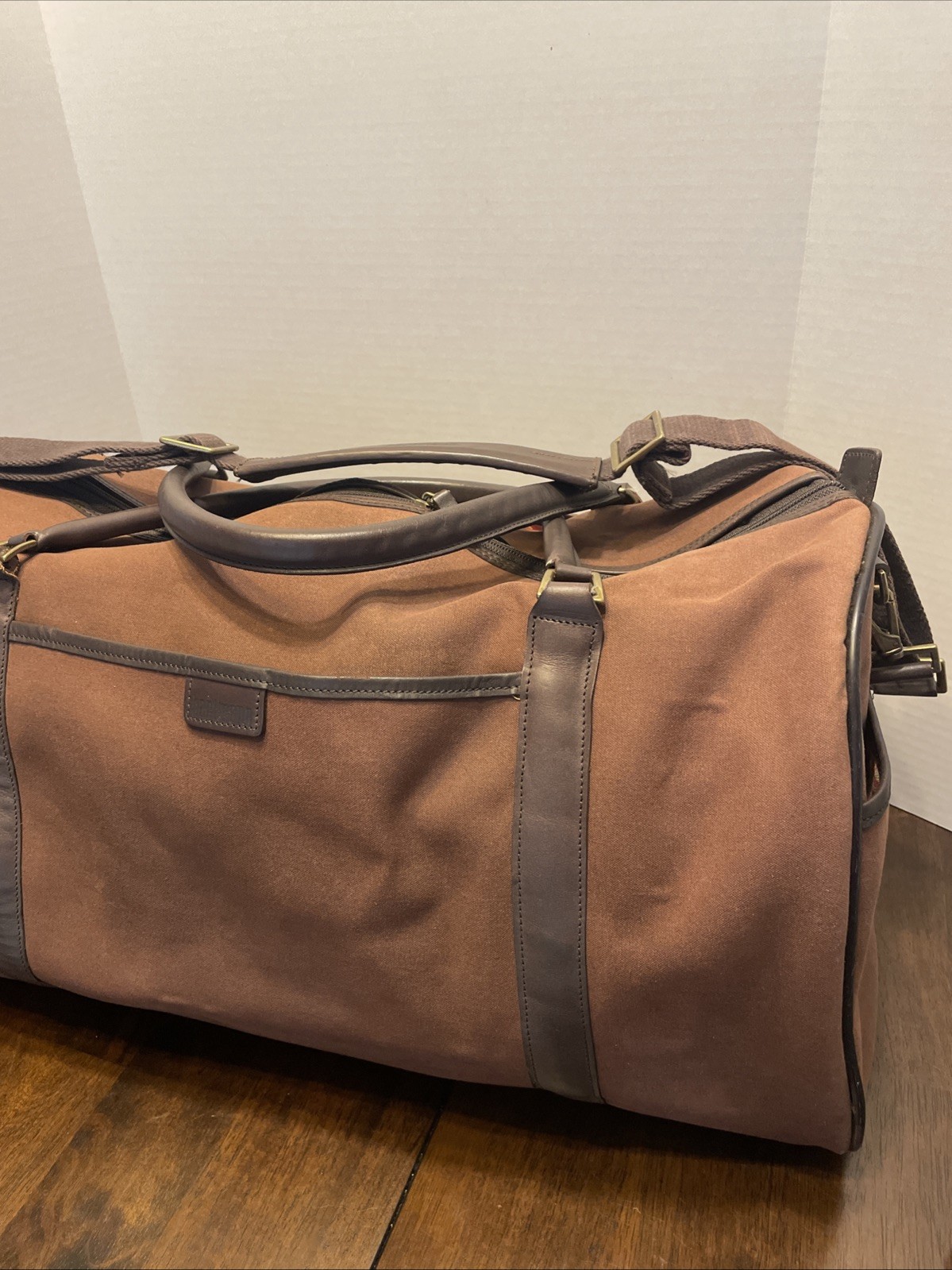 Vintage Canvas And Leather Hartmann Duffle Bag Plaid Lined Interior Approx. 22”