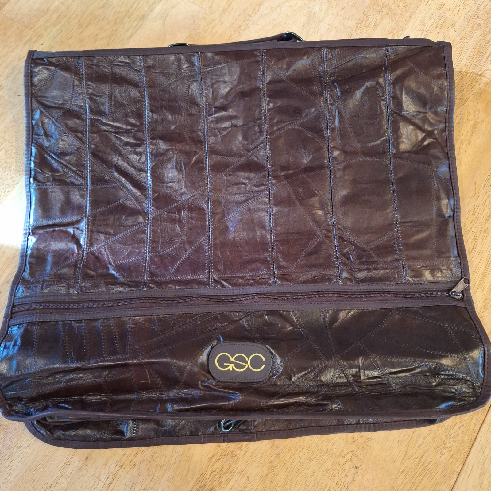 Vintage GSC Brown Patchwork Leather 3 Piece Luggage Set