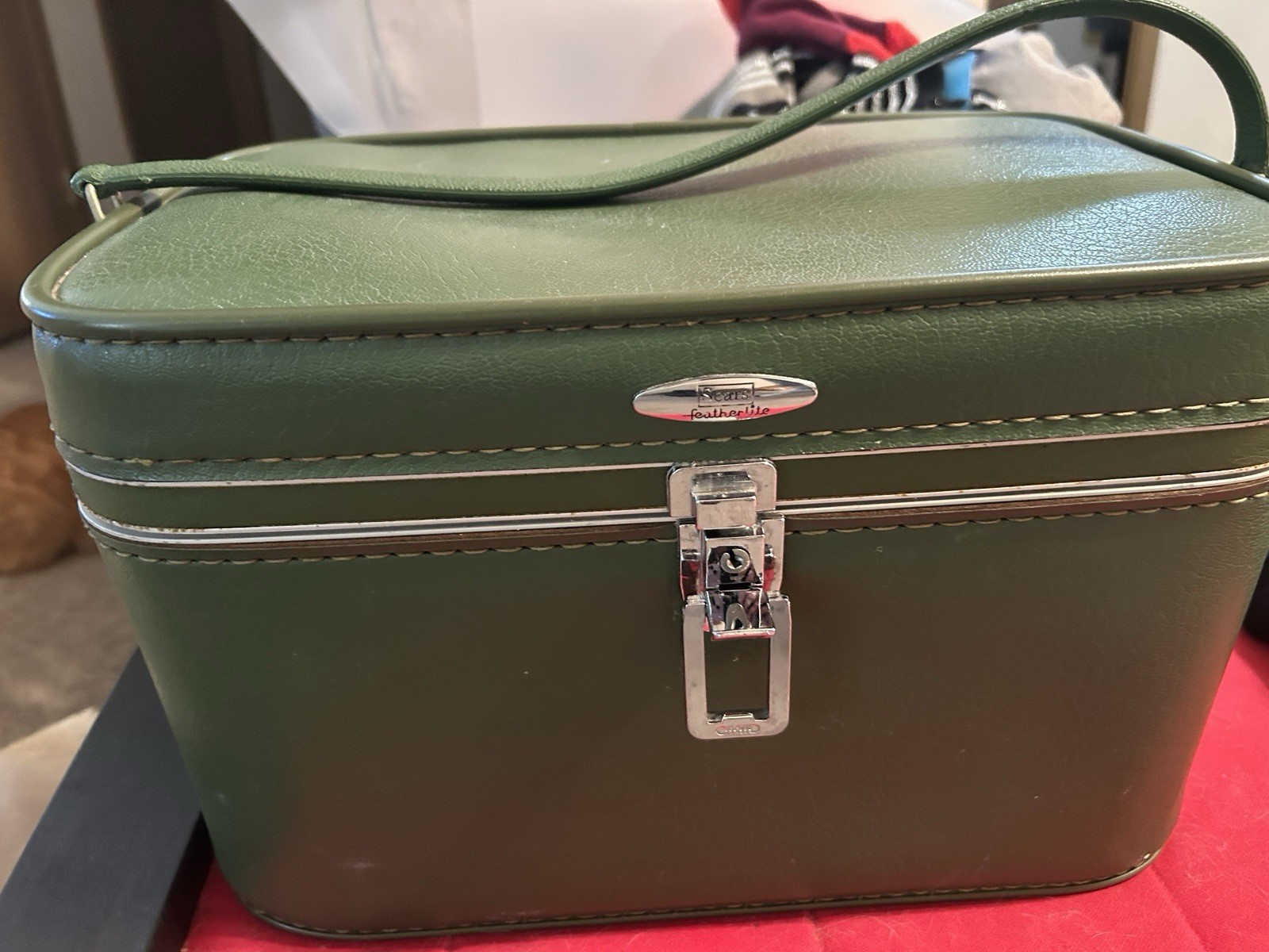 Green Vintage Sears Featherlite Train Case with Key