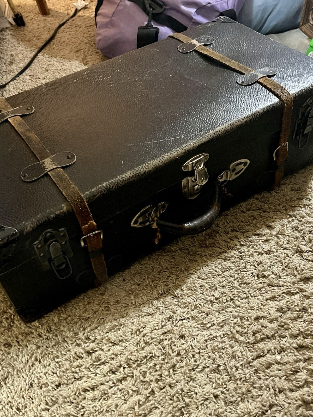 Vintage 1930s Hard Sided Case – Fiberboard – Black- Original Excelsior Lock