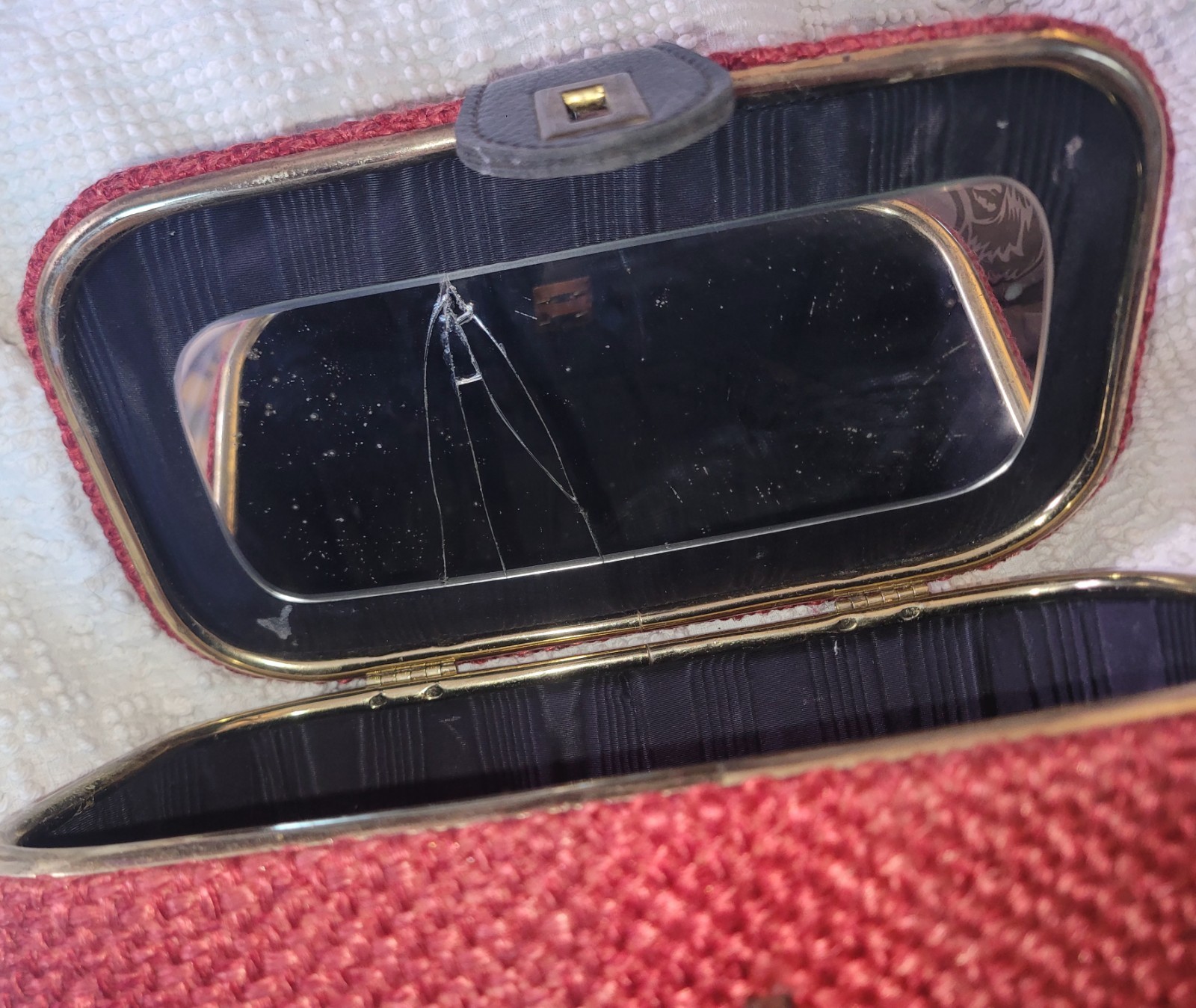 Vintage 60s Red Tweed Train Case Cosmetic Mirror READ Mod Top Handle