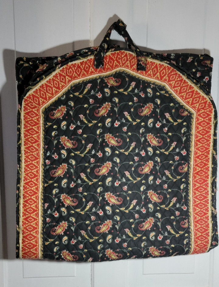 80s VTG Quilted Black Red Paisley Garment Bag Shoe Pocket Americana by Sharif