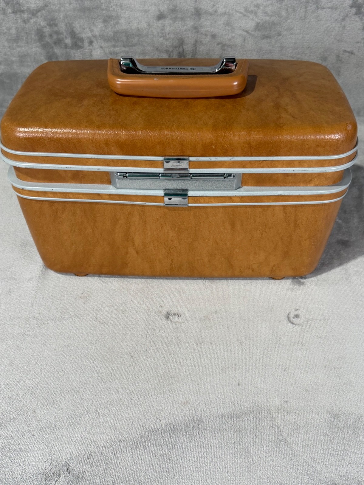 Vintage Samsonite Hard Shell Train Case Vanity Makeup Travel Luggage TAN W/ Keys