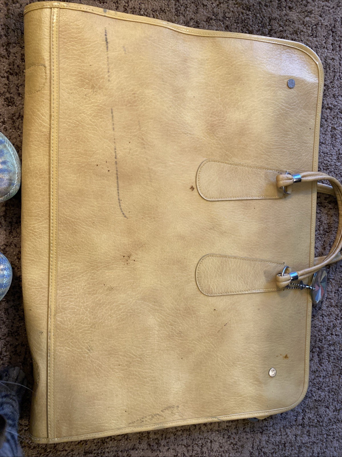 VTG Travel Shoe Bag by Ventura Tan/Yellow Faux Leather Tote Lock Key Tag