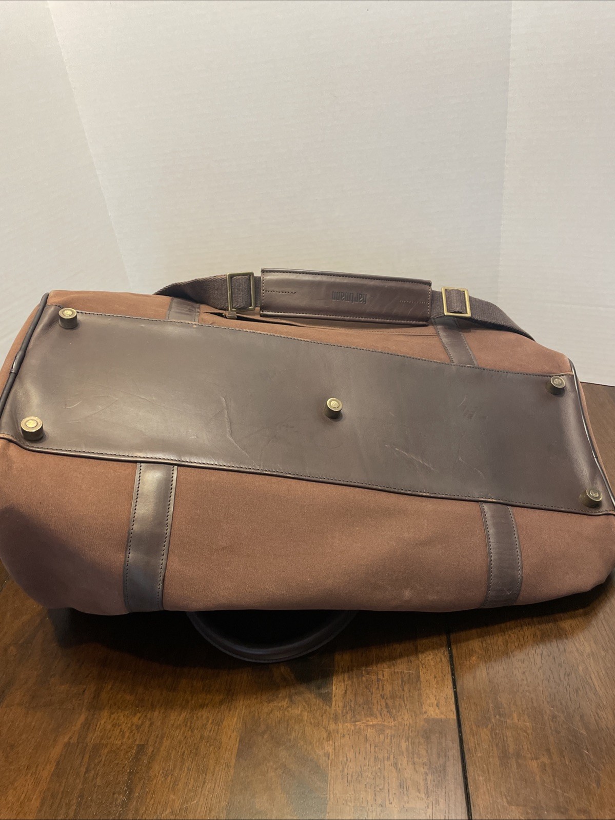 Vintage Canvas And Leather Hartmann Duffle Bag Plaid Lined Interior Approx. 22”