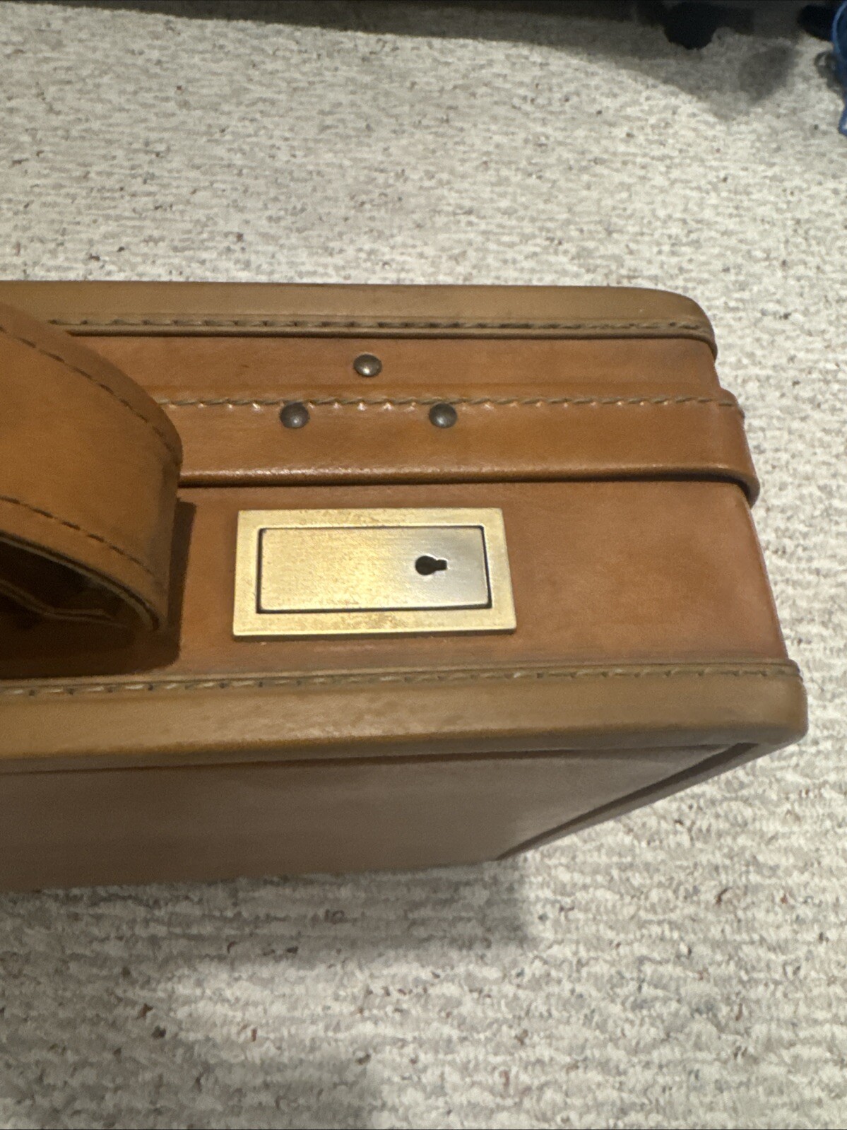 Hartmann Luggage Vintage Brown Tan Caramel Leather Hard Shell Belting Briefcase