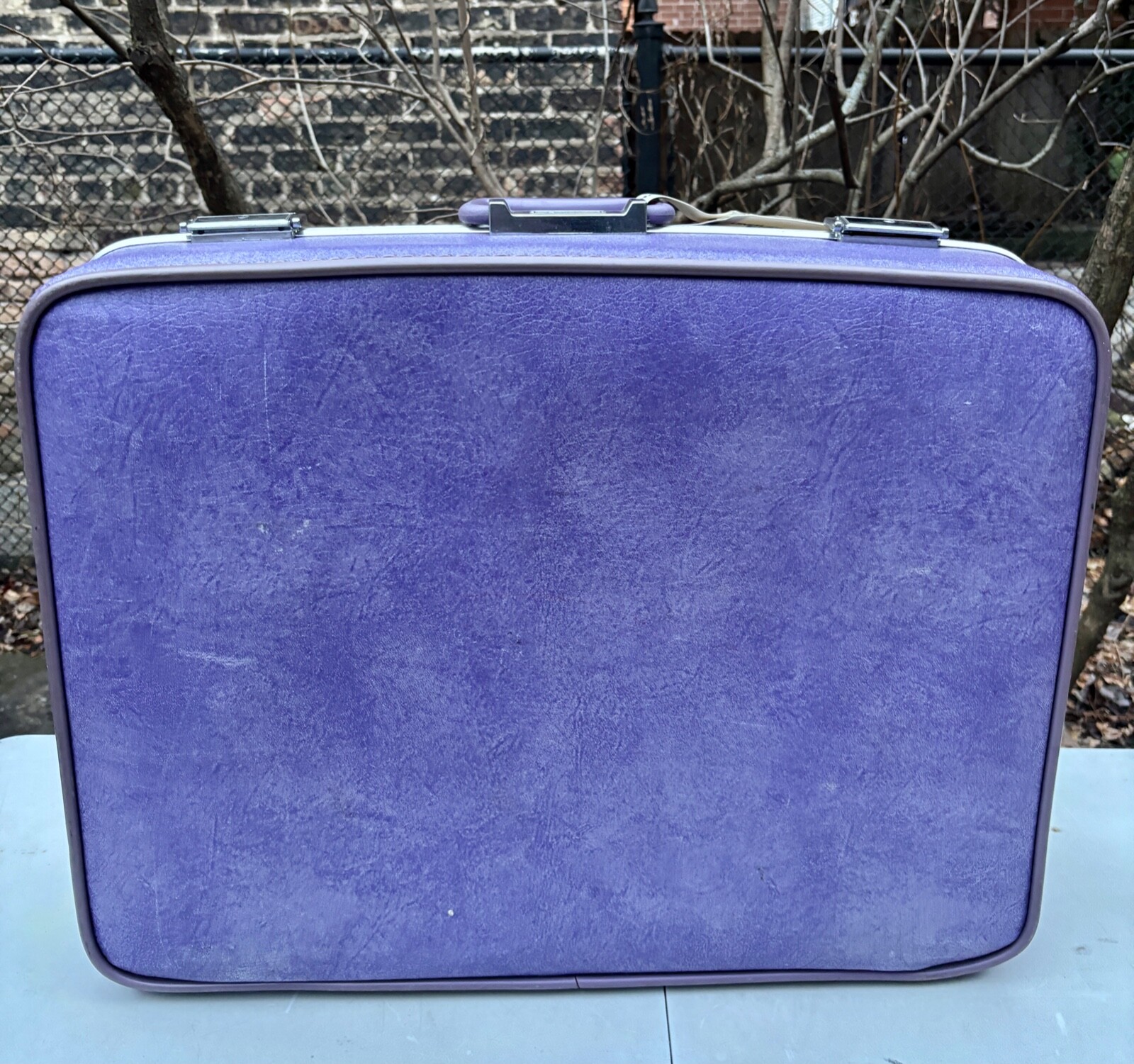 VTG 70’S JC PENNEY PURPLE MARBLED TEXTURE SUITCASE LUGGAGE BAG 25″ NO KEY