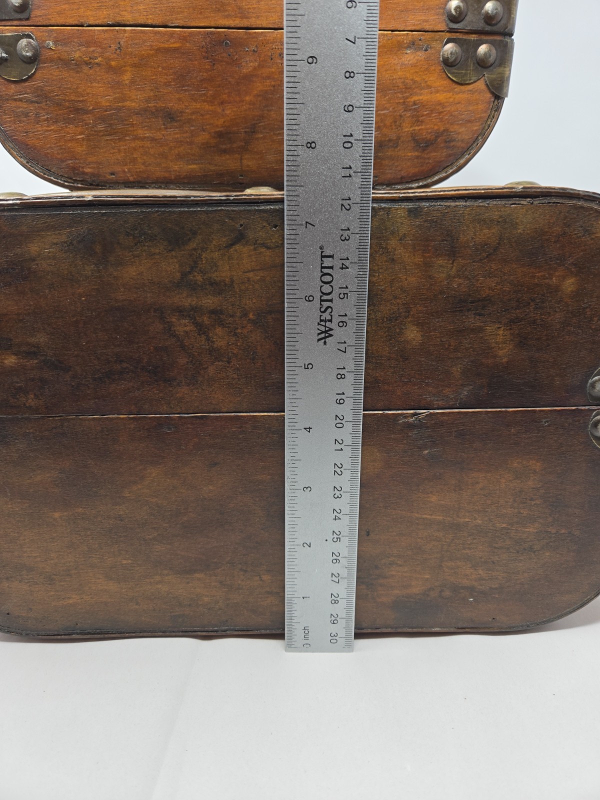 Vintage Decorative Suitcase Set Of 2 Storage Trunk Wood Latice Leather Distresse
