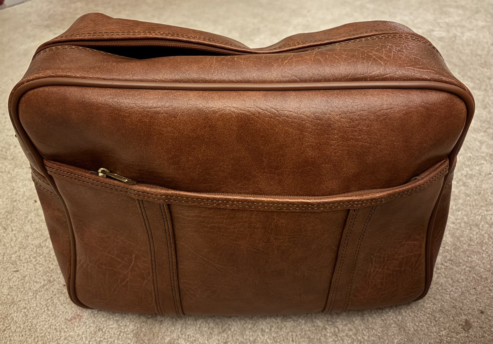 Vtg50s MCM 17”x12” Brown Trojan Luggage Company Satchel Travel Bag / Camera Bag