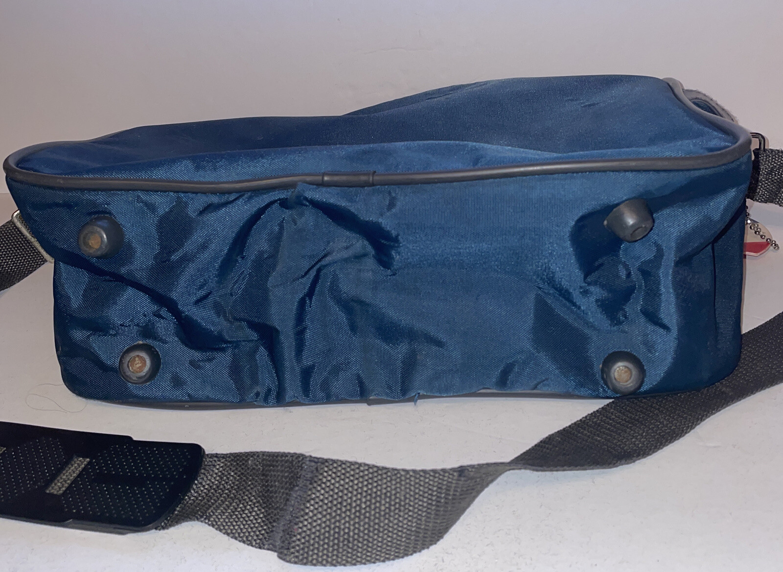 American Tourister Blue Canvas Carry On Bag Shoulder Strap Luggage Tag Footed
