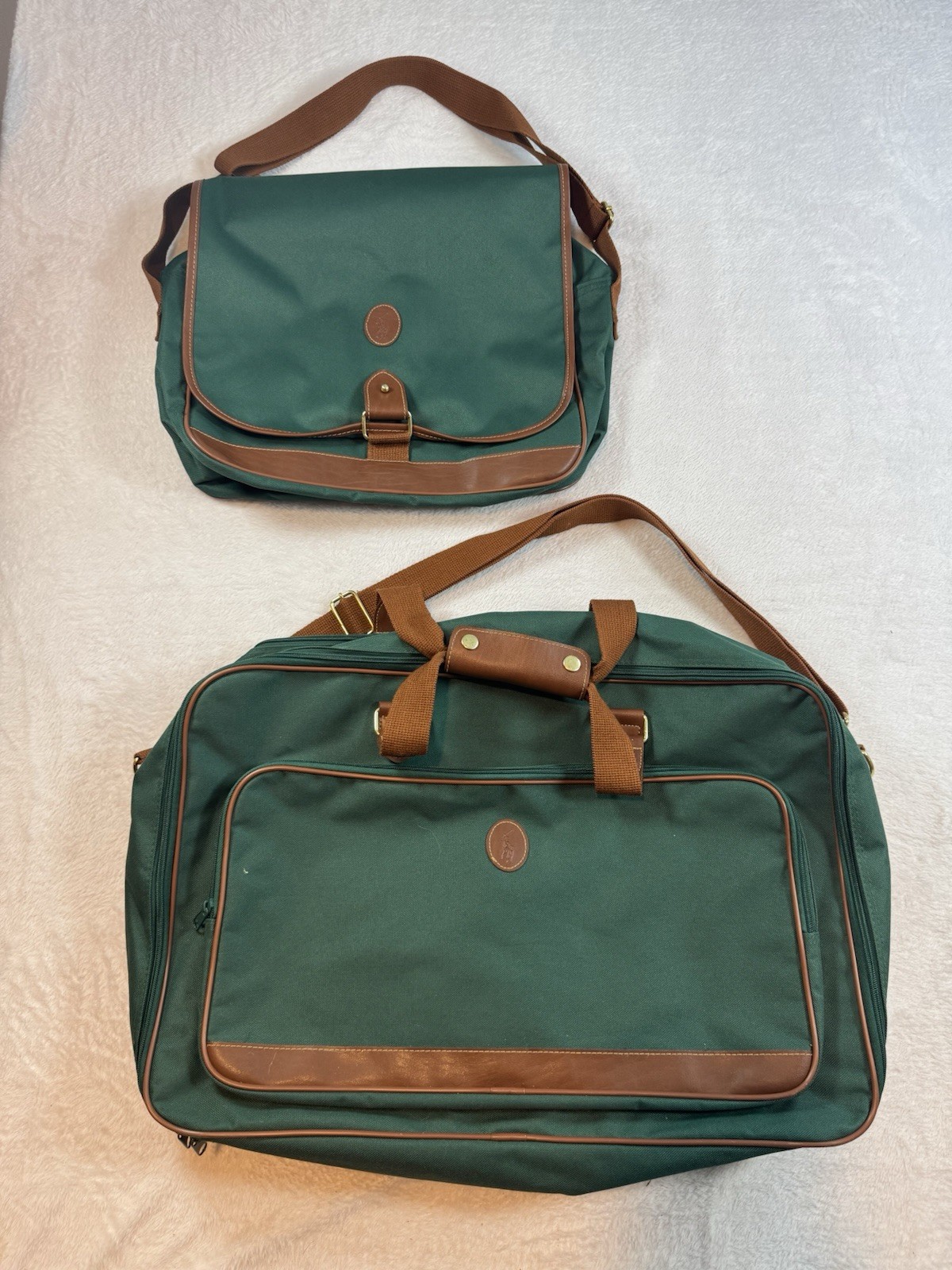 Vintage Ralph Lauren Green Canvas Travel Carry On Bags Lot Old Money Pony Preppy