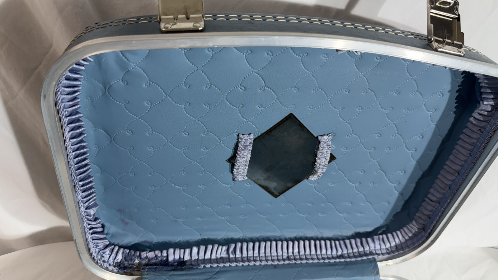 Vintage Mid-Century 3-Piece Luggage Hard Shell Suitcase Set In Blue (no key)