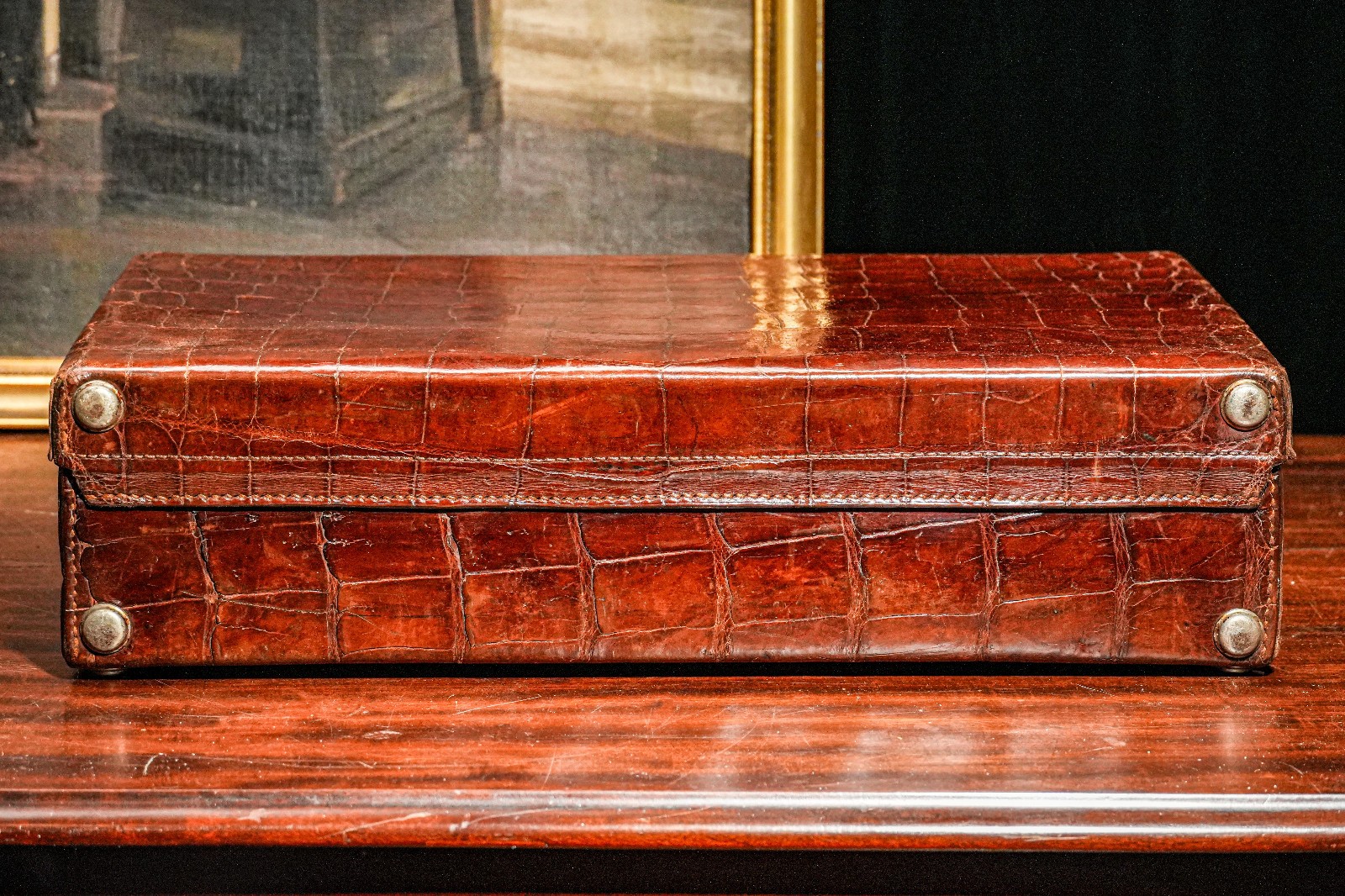 Stunning Luxury Antique Crocodile Leather Travel Luggage Suitcase