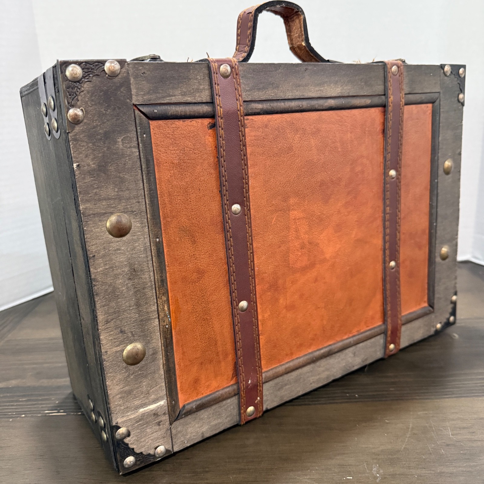 ~14.75”x10.5”x5.5”~ Old Wood Storage Box Suitcase Handle Photo Prop Multi-Use
