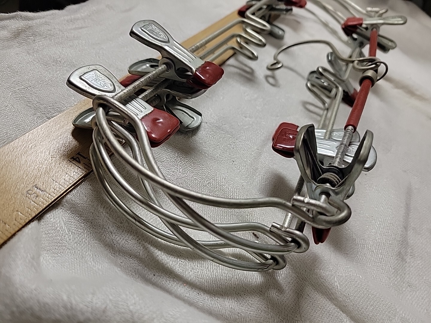 MCM Vintage All Metal Travel Hanger – 6 Collapsable Tiers with Movable Clips RED
