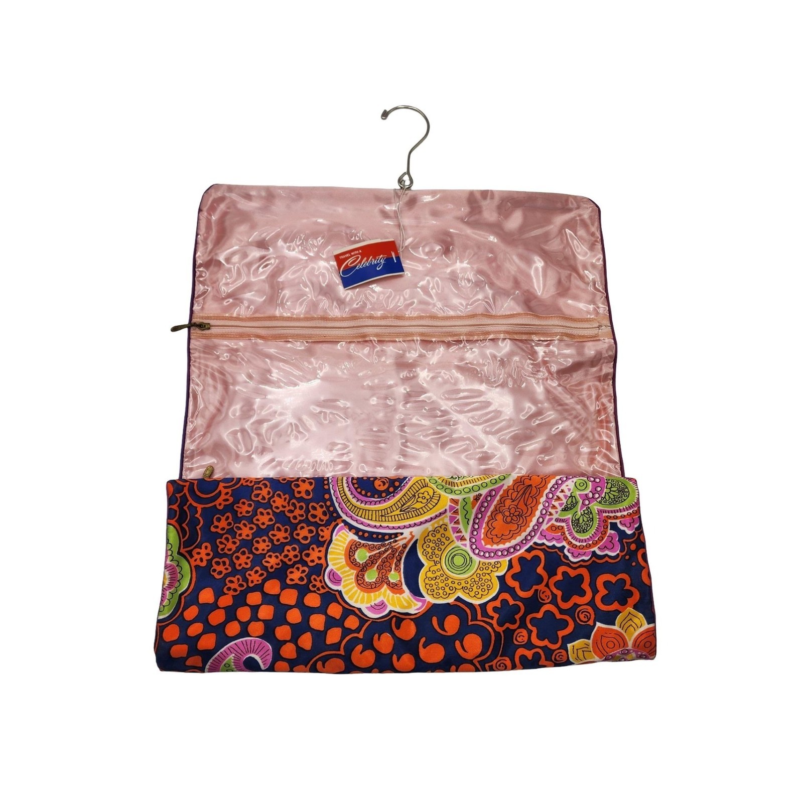 VTG Celebrity Inc Psychedelic Paisley Patterned Satin Fold Out Travel Bag Case