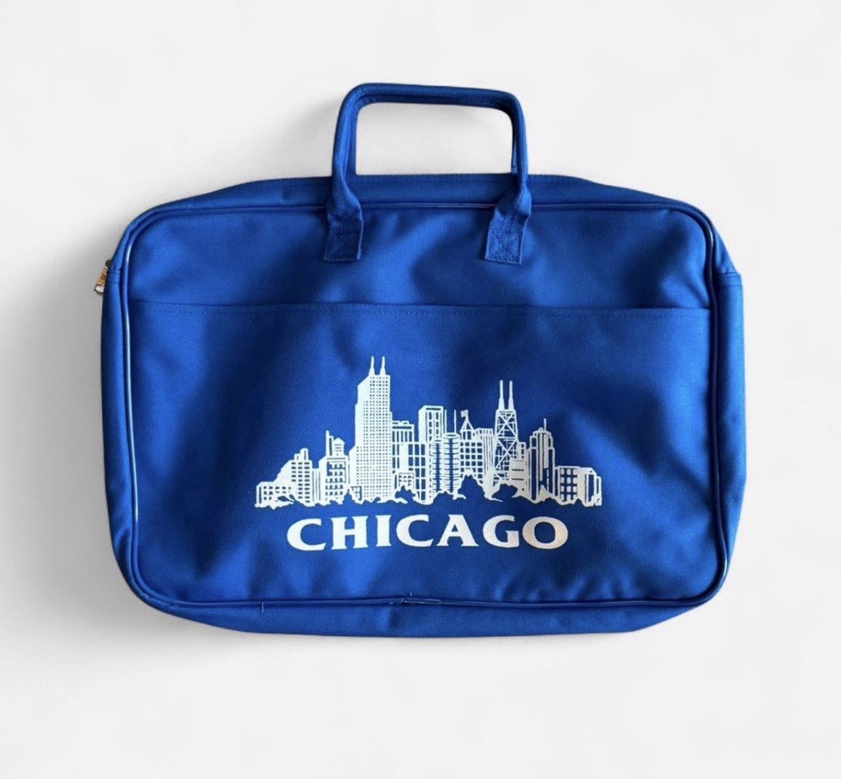 Vintage Chicago Skyline Blue Travel Bag Briefcase – Windy City – 90s – Retro