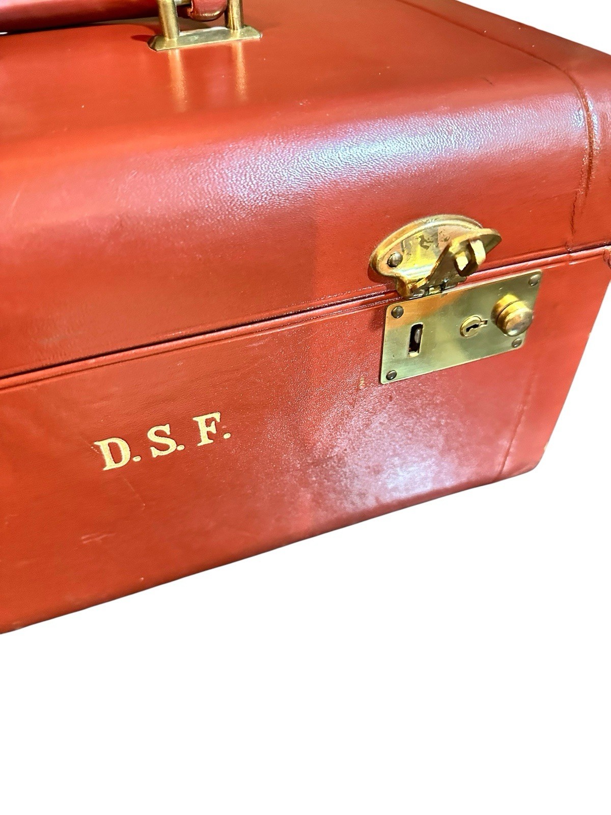 Vintage Midcentury Leather Hardshell Train Case Luggage Makeup Trunk MCM