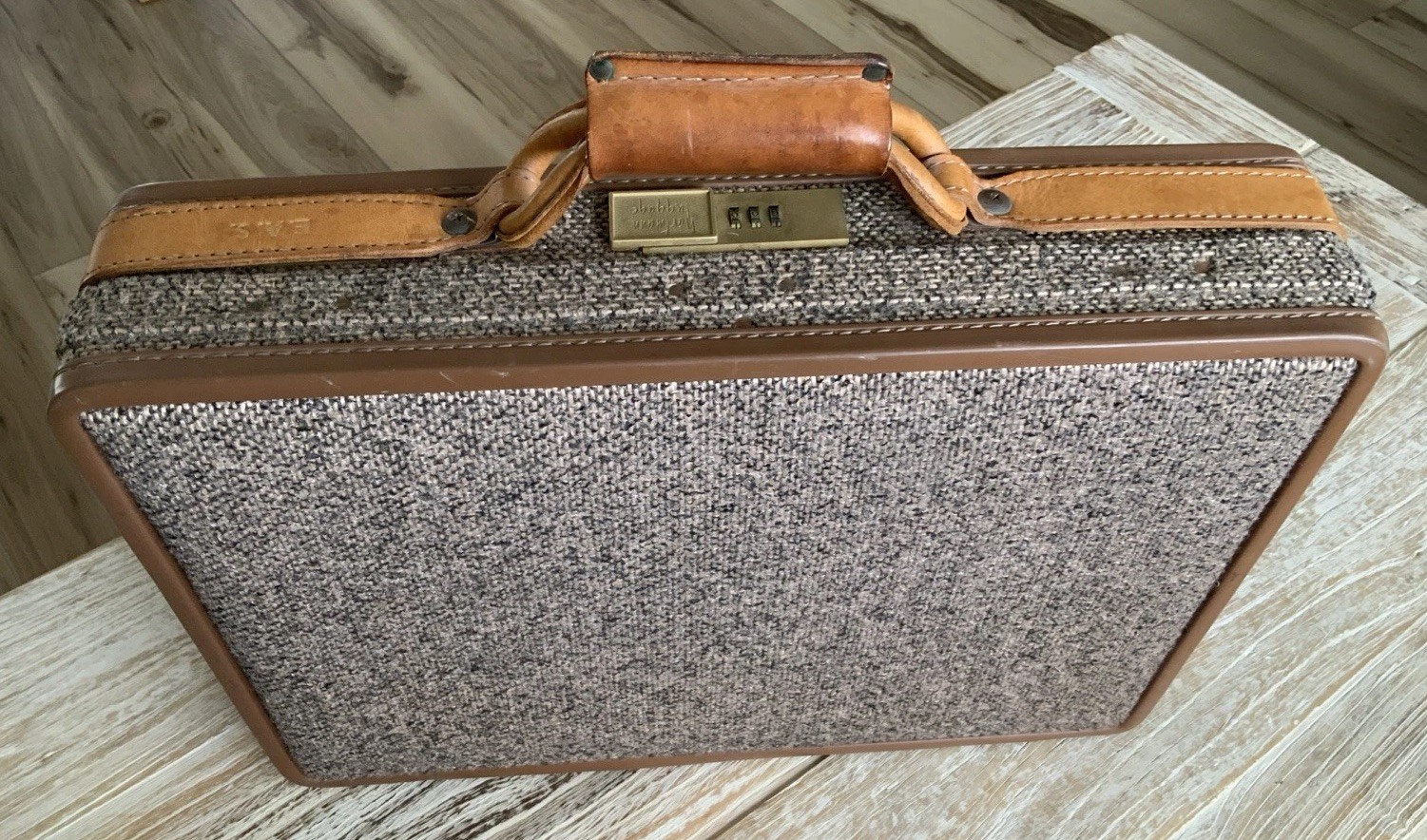 Vintage Hartmann Luggage Suitcase Briefcase Combo Lock Tweed & Leather Hard Case