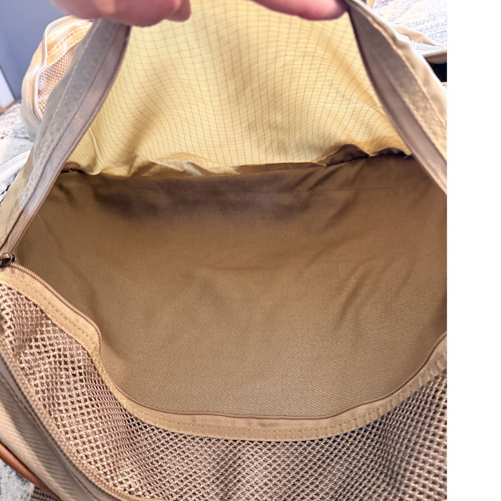 Eddie Bauer Vintage Canvas Leather Trim Duffle Bag Tan Weekend Travel Carry On