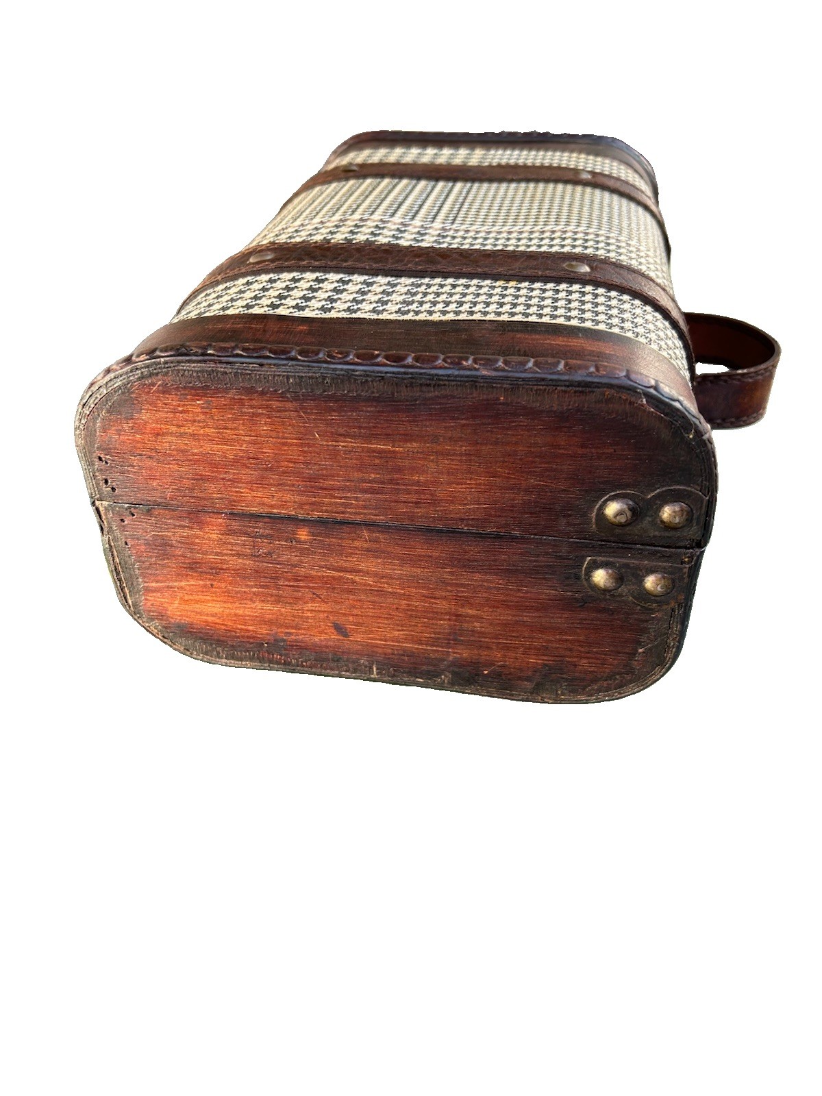 Vintage-Inspired Hard Decorative Suitcase Trunk Wood Faux Leather 12×7 1/2×5