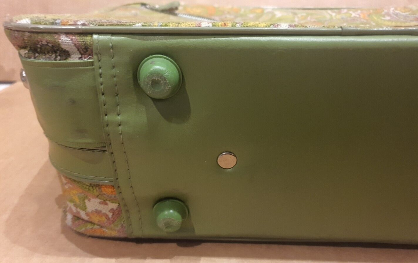 GENUINE – 1960’s K Line Suitcase Luggage Paisley Green Orange Canvas – BEAUTIFUL