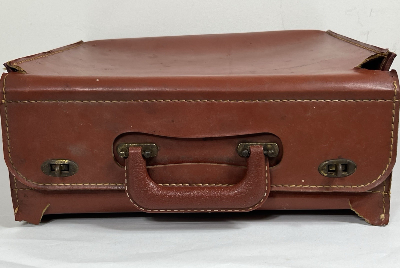 Vintage Brown Leather Look Briefcase Attache Suitcase Case 13x14x6