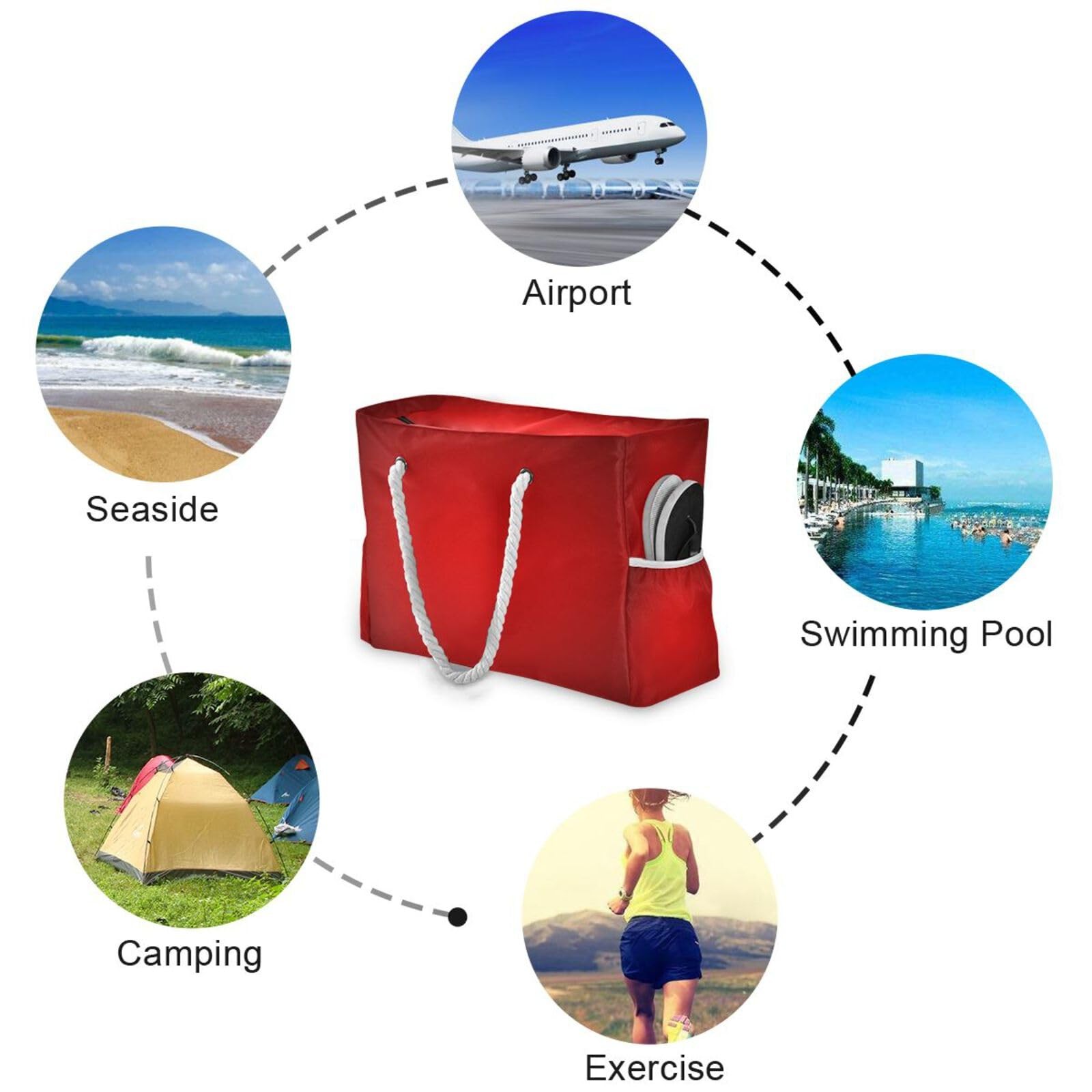 ATTX Red Large Beach Bag for Women – Zipper & Waterproof Sandproof Tote