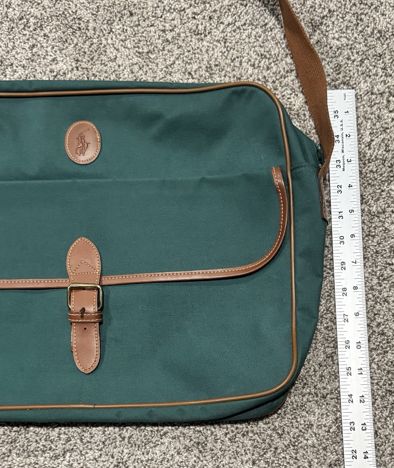 Ralph Lauren Polo Green Canvas Crossbody Zip Messenger Style Bag Vintage 1980s.