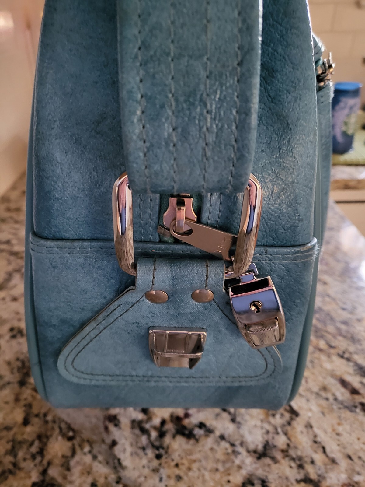 Vintage 1975 American Tourister Aqua Travel Bag Carry On Luggage Shoulder Strap