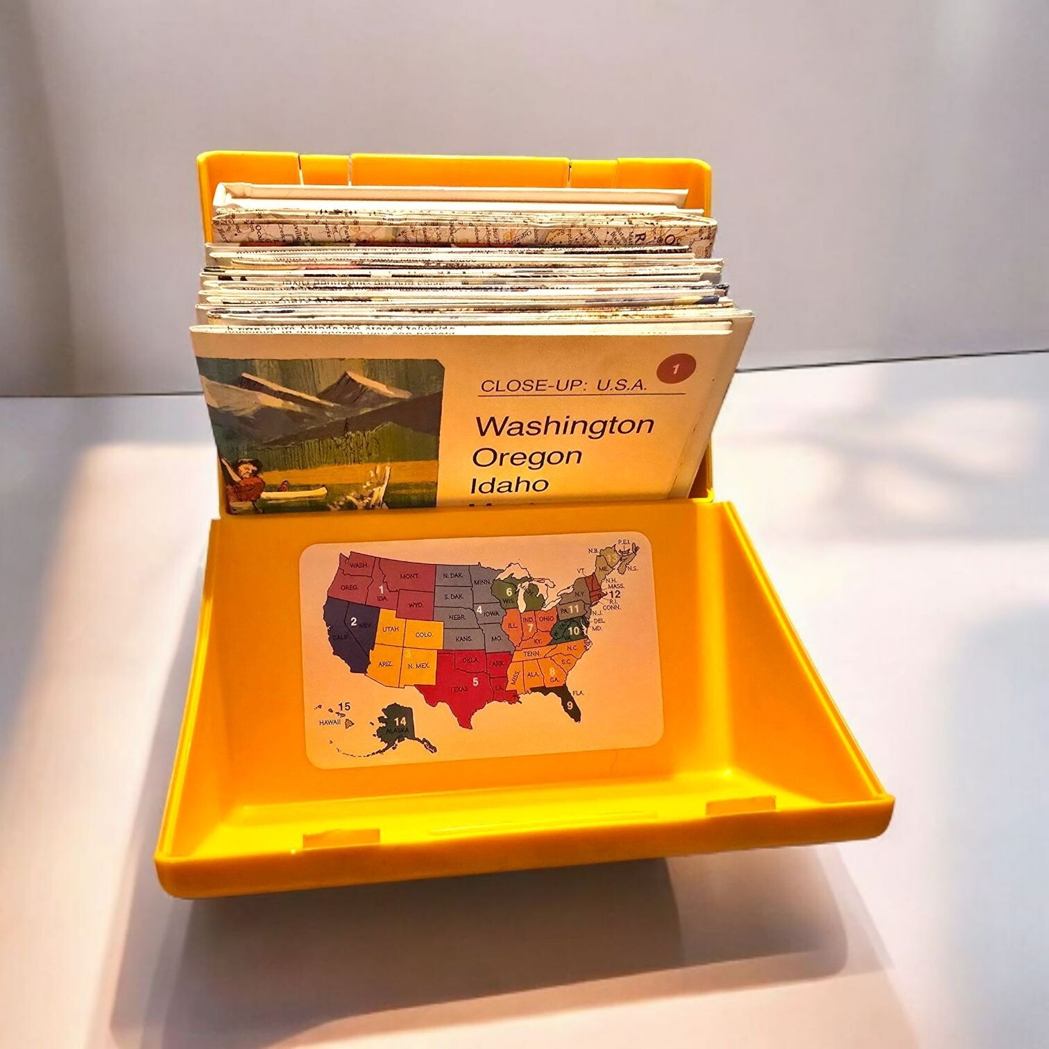 National Geographic Close-Up U.S.A. 1980s Travel Set Yellow Organizer Box