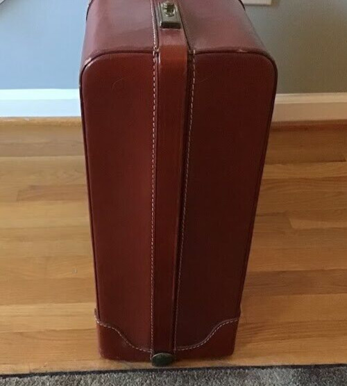 Vintage 1950’s Wardrobe Tray Luggage w/ Key and Hangers Stitched Cowhide